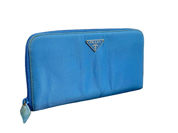 Prada Tessuto Nylon Zippy Wallet Blue