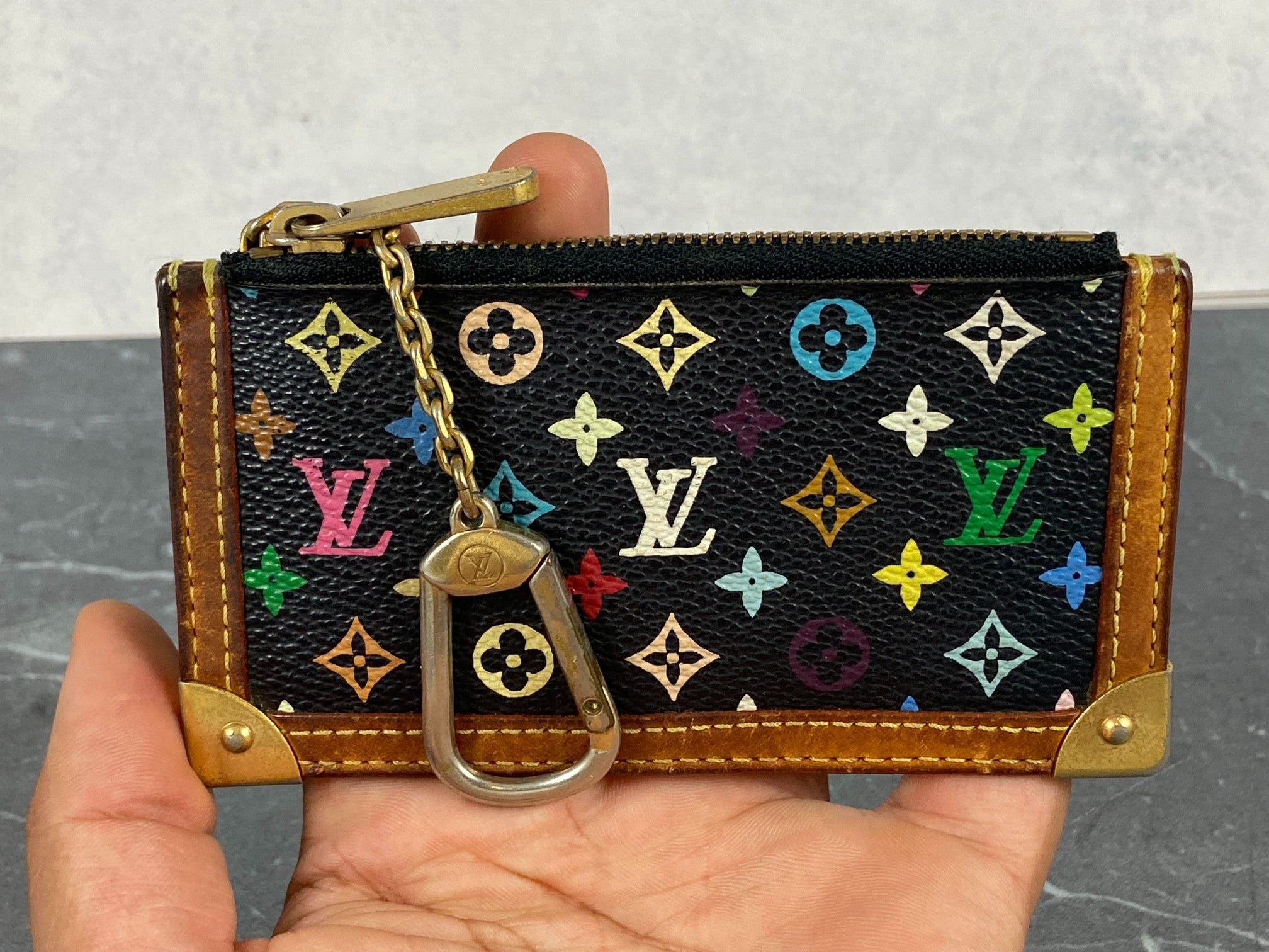 Louis Vuitton Pochette Cles Key Pouch Murakami Multicolor Black