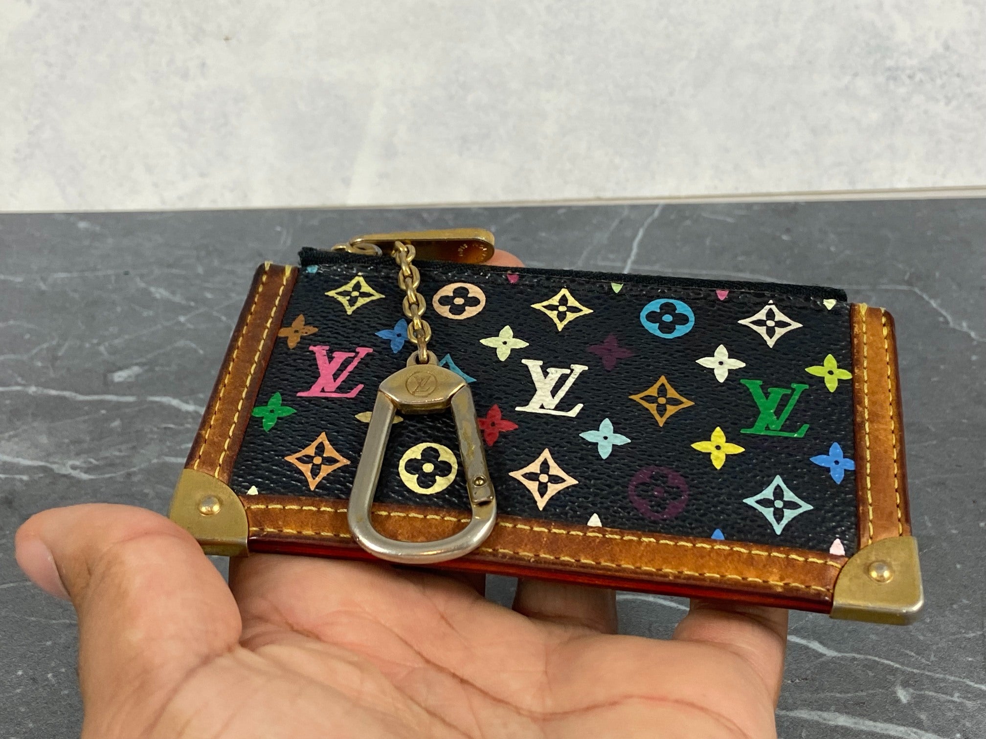 Louis Vuitton Pochette Cles Key Pouch Murakami Multicolor Black