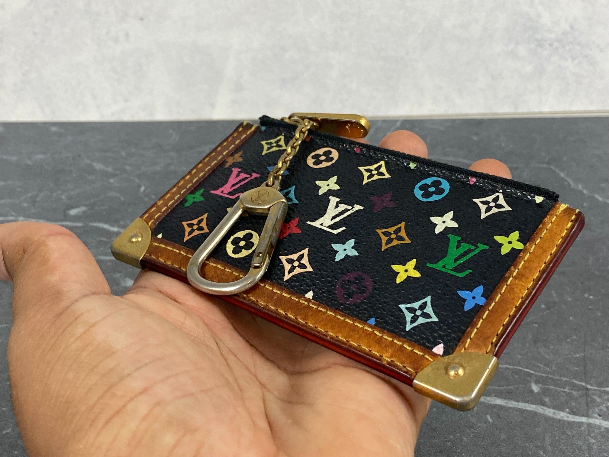 Louis Vuitton Pochette Cles Key Pouch Murakami Multicolor Black