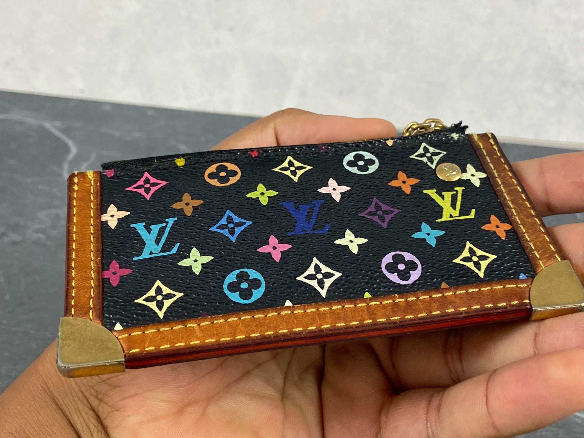 Louis Vuitton Pochette Cles Key Pouch Murakami Multicolor Black