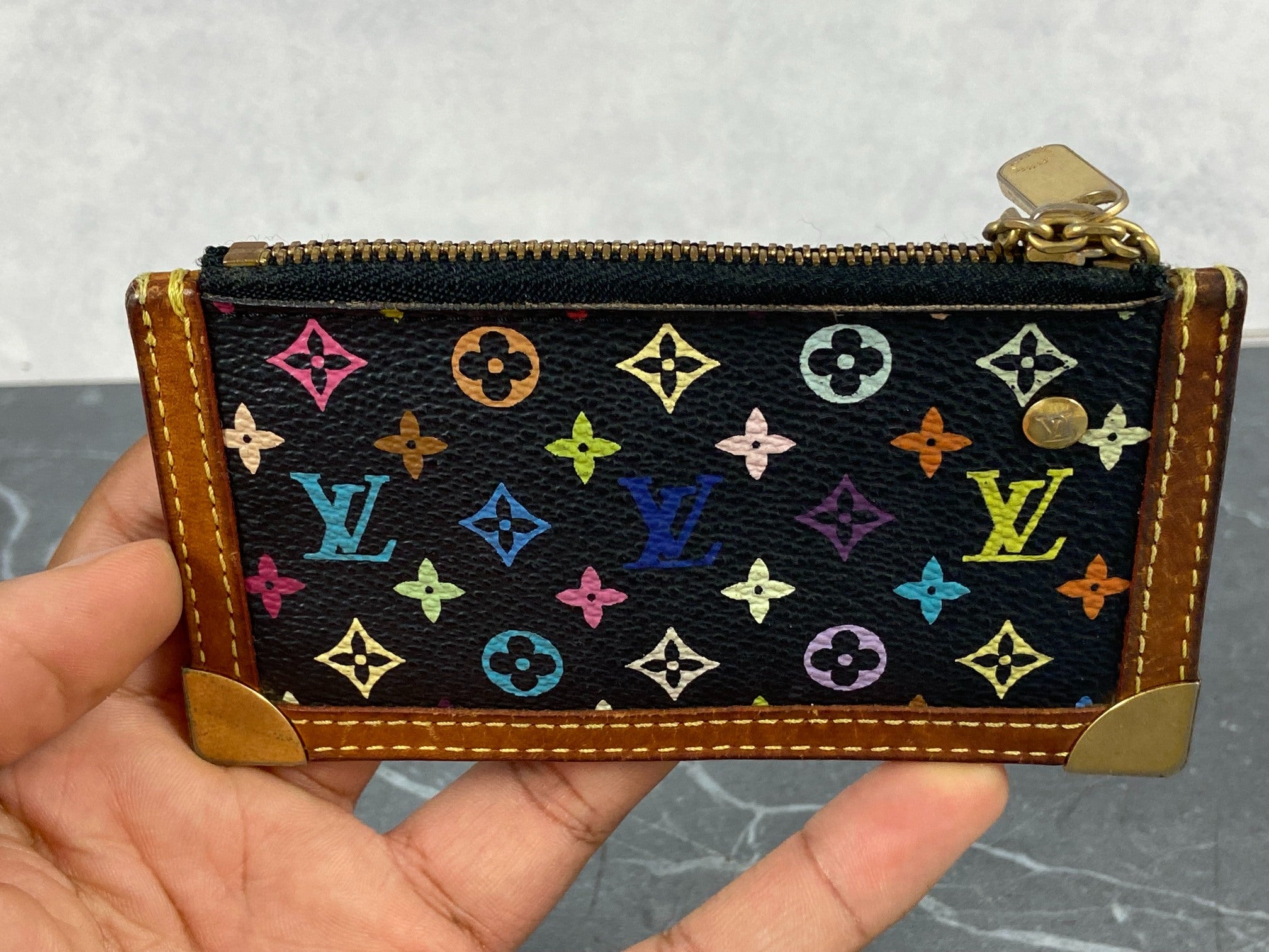 Louis Vuitton Pochette Cles Key Pouch Murakami Multicolor Black