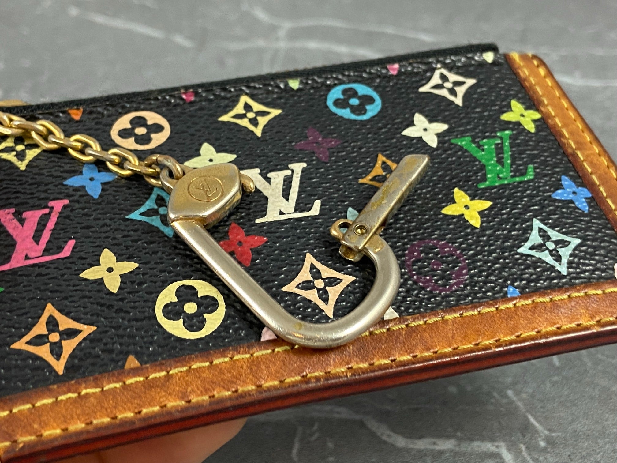 Louis Vuitton Pochette Cles Key Pouch Murakami Multicolor Black