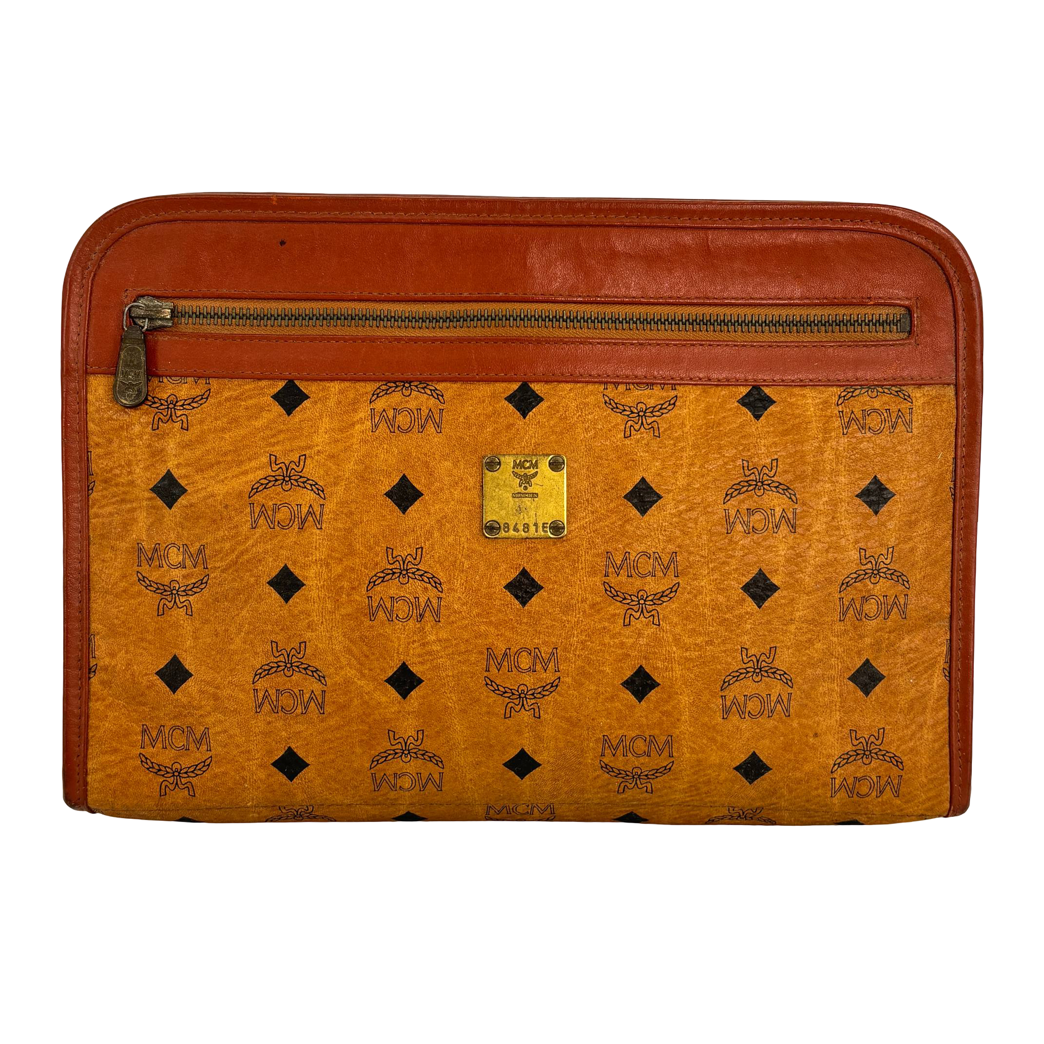 MCM Toiletry Pouch Beige Visetos Cognac Monogram