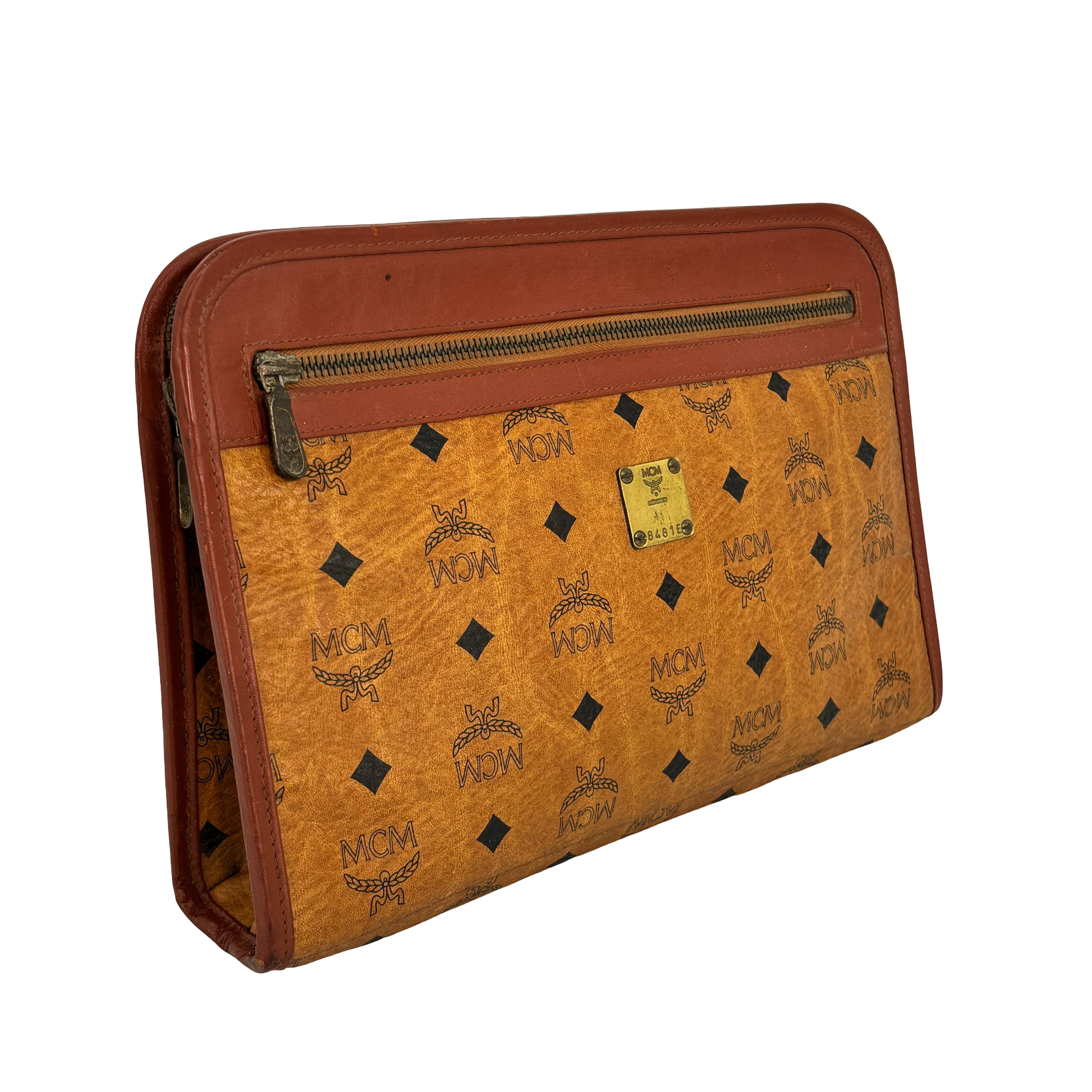 MCM Toiletry Pouch Beige Visetos Cognac Monogram