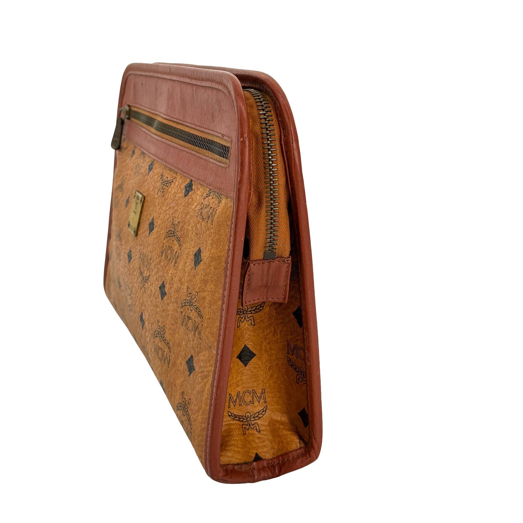 MCM Toiletry Pouch Beige Visetos Cognac Monogram