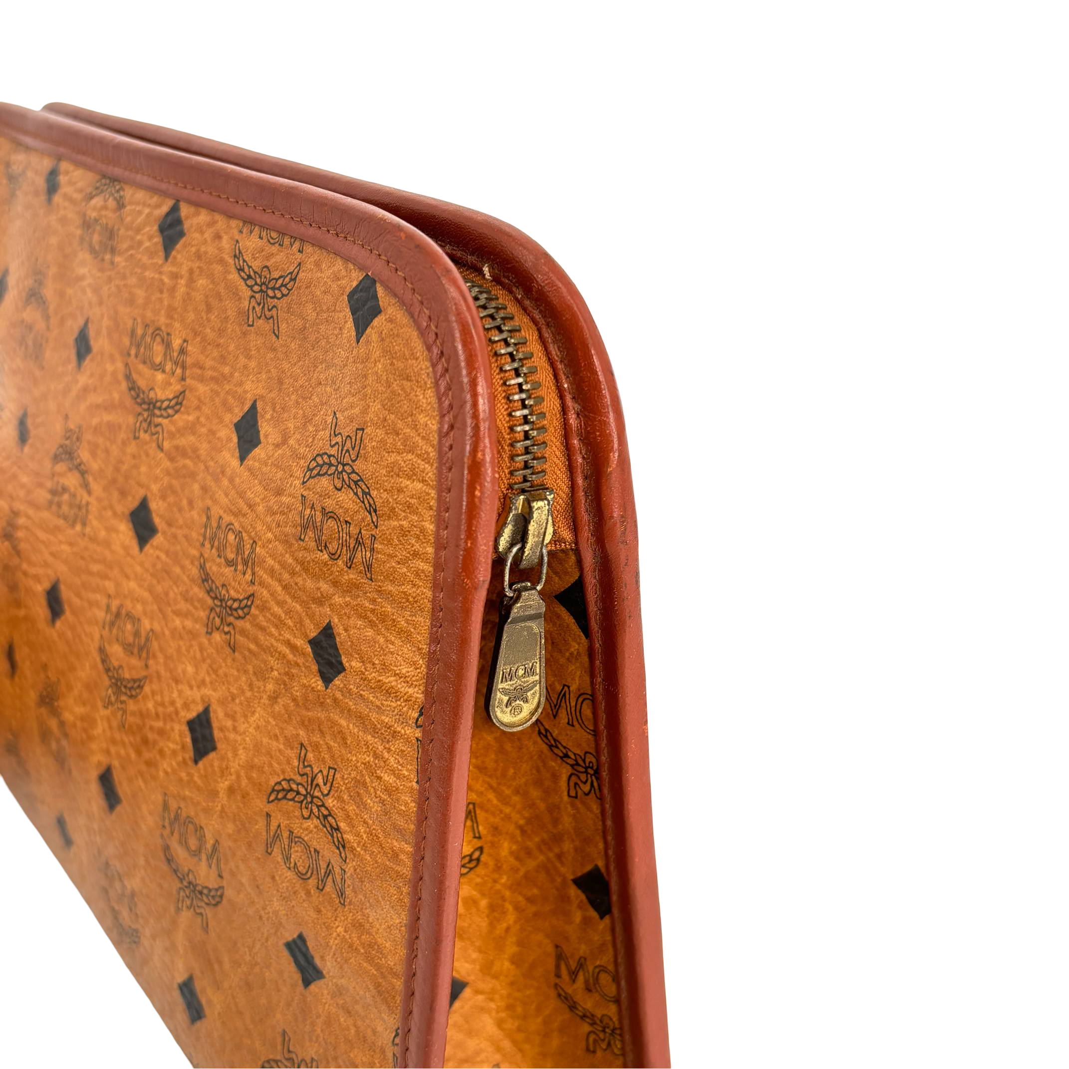 MCM Toiletry Pouch Beige Visetos Cognac Monogram