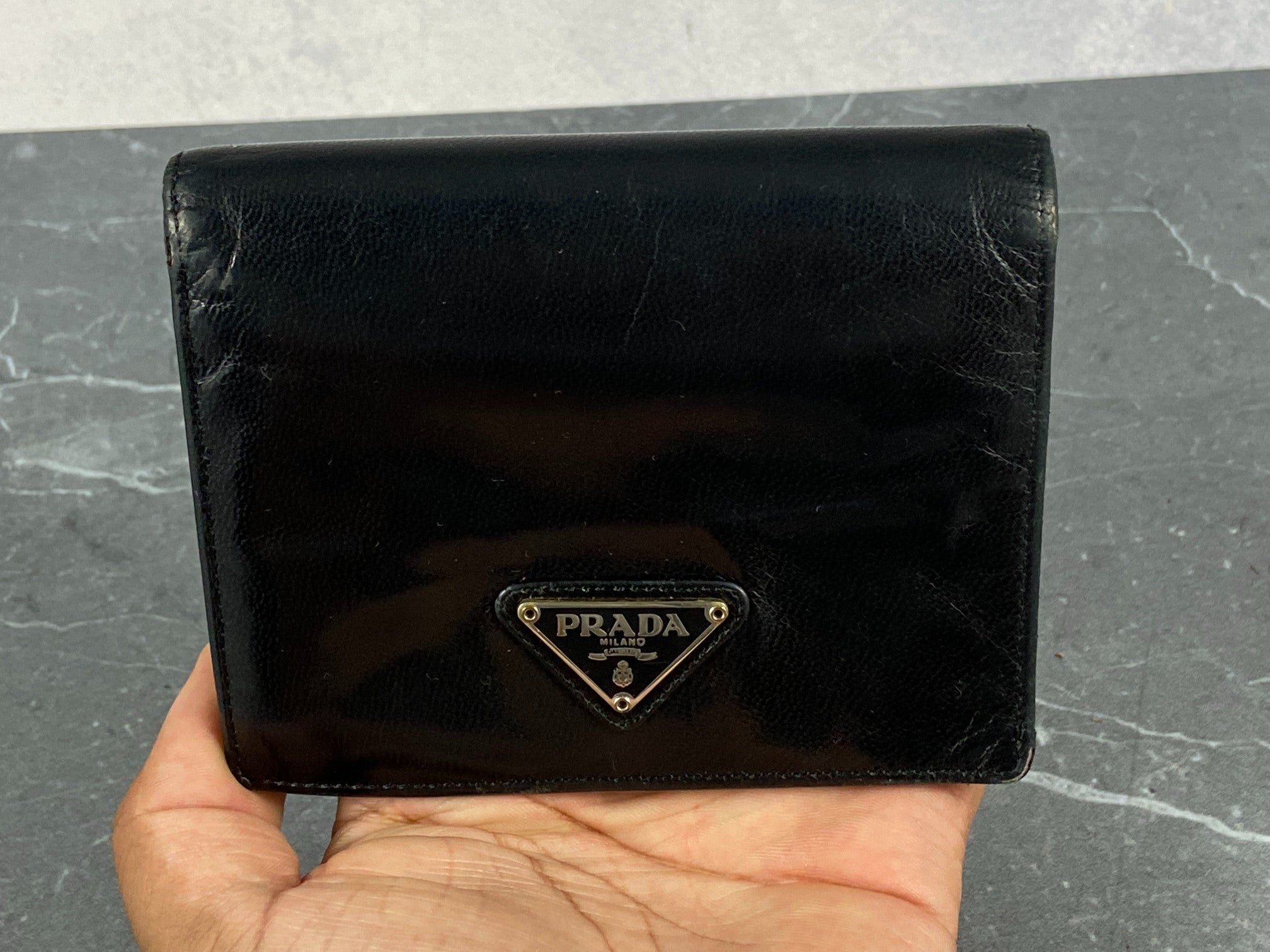 Prada Compact Wallet Black Leather