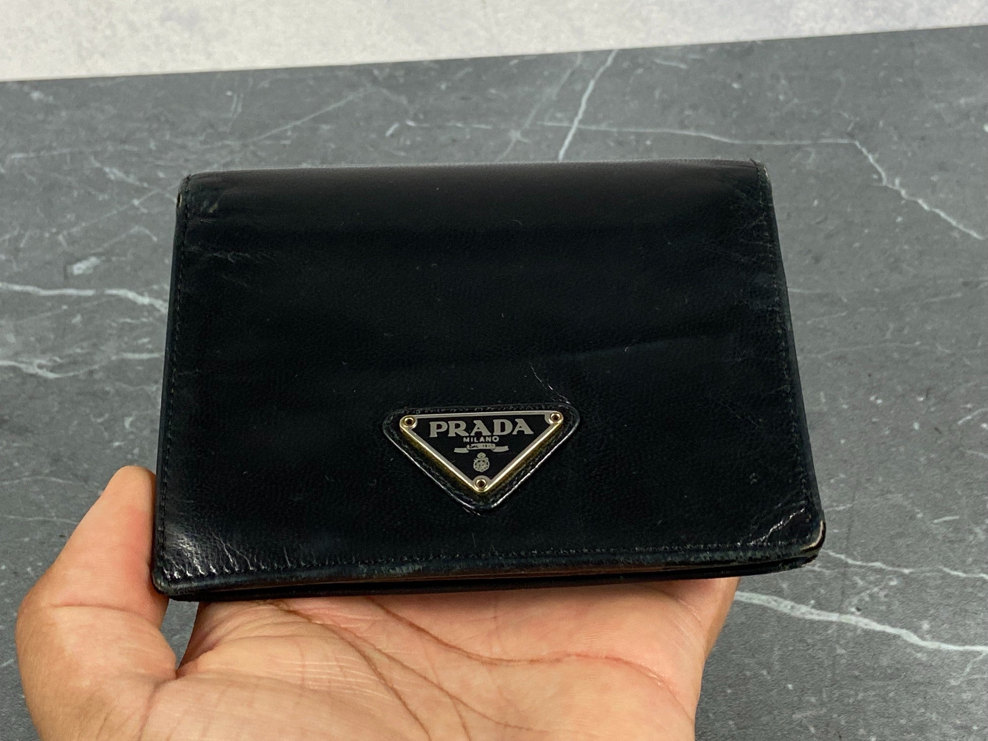 Prada Compact Wallet Black Leather