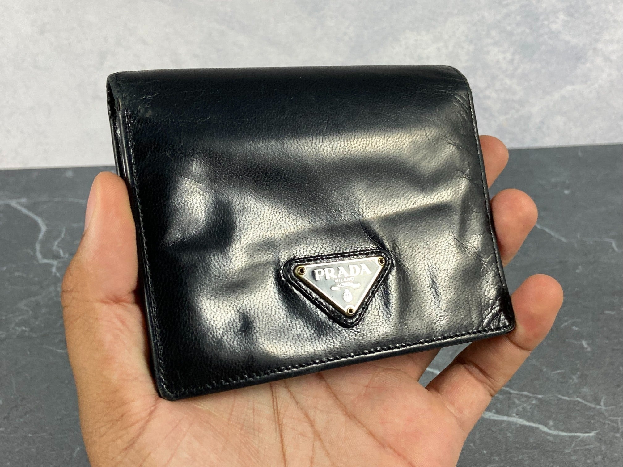 Prada Compact Wallet Black Leather