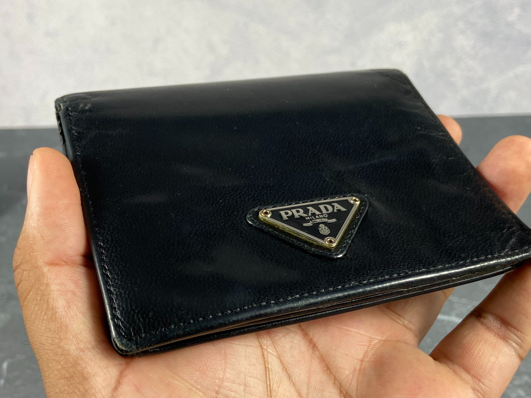 Prada Compact Wallet Black Leather