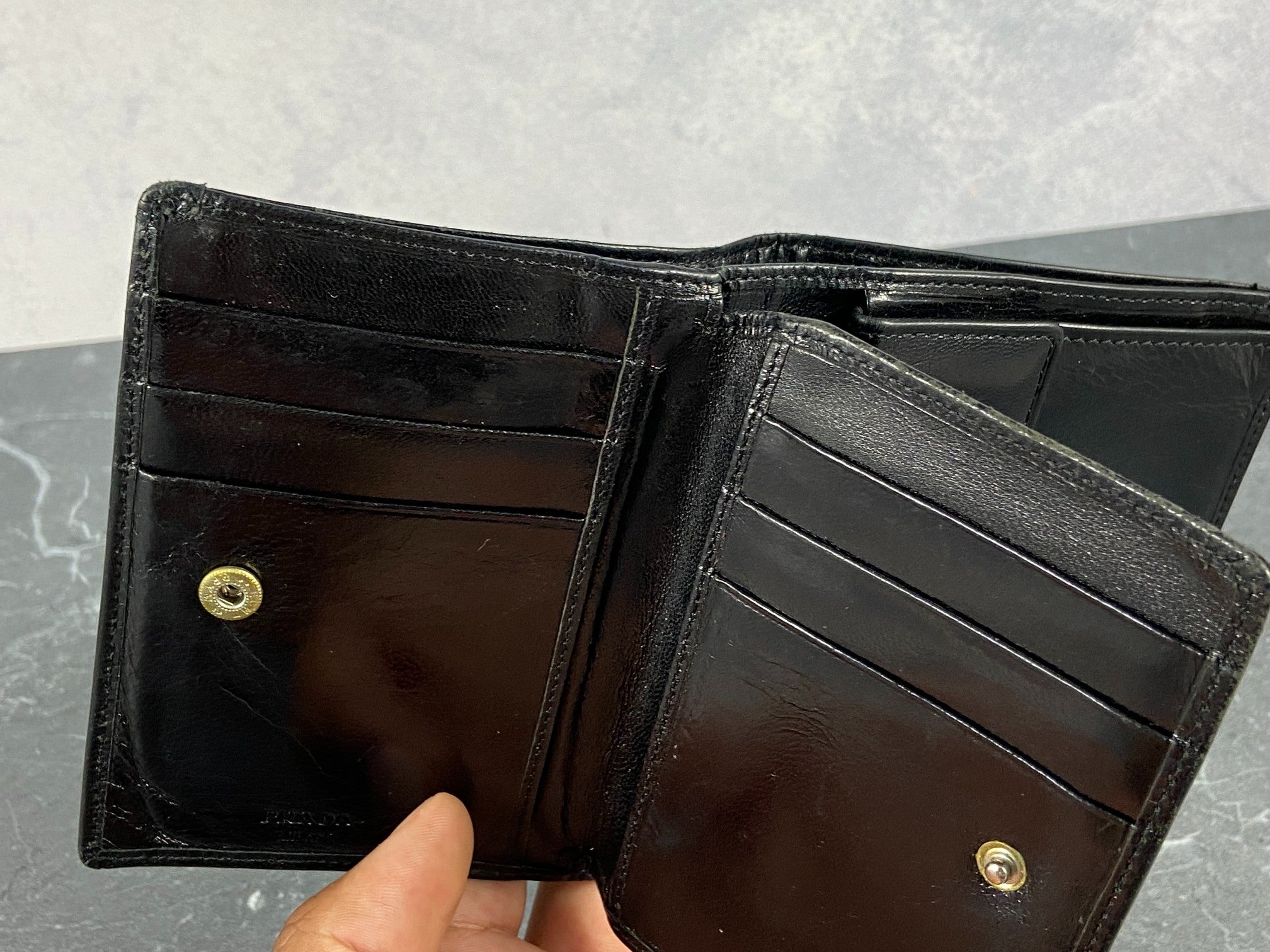 Prada Compact Wallet Black Leather