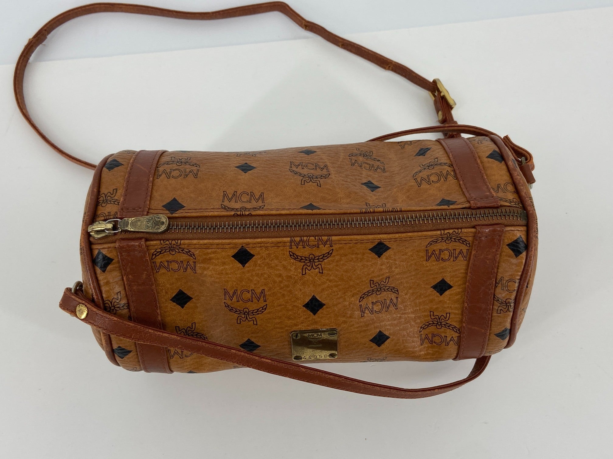 MCM Shoulder Bag Beige Visetos Cognac Monogram