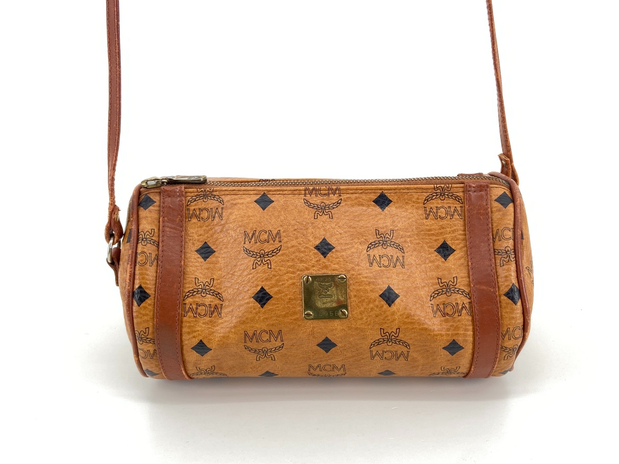 MCM Shoulder Bag Beige Visetos Cognac Monogram