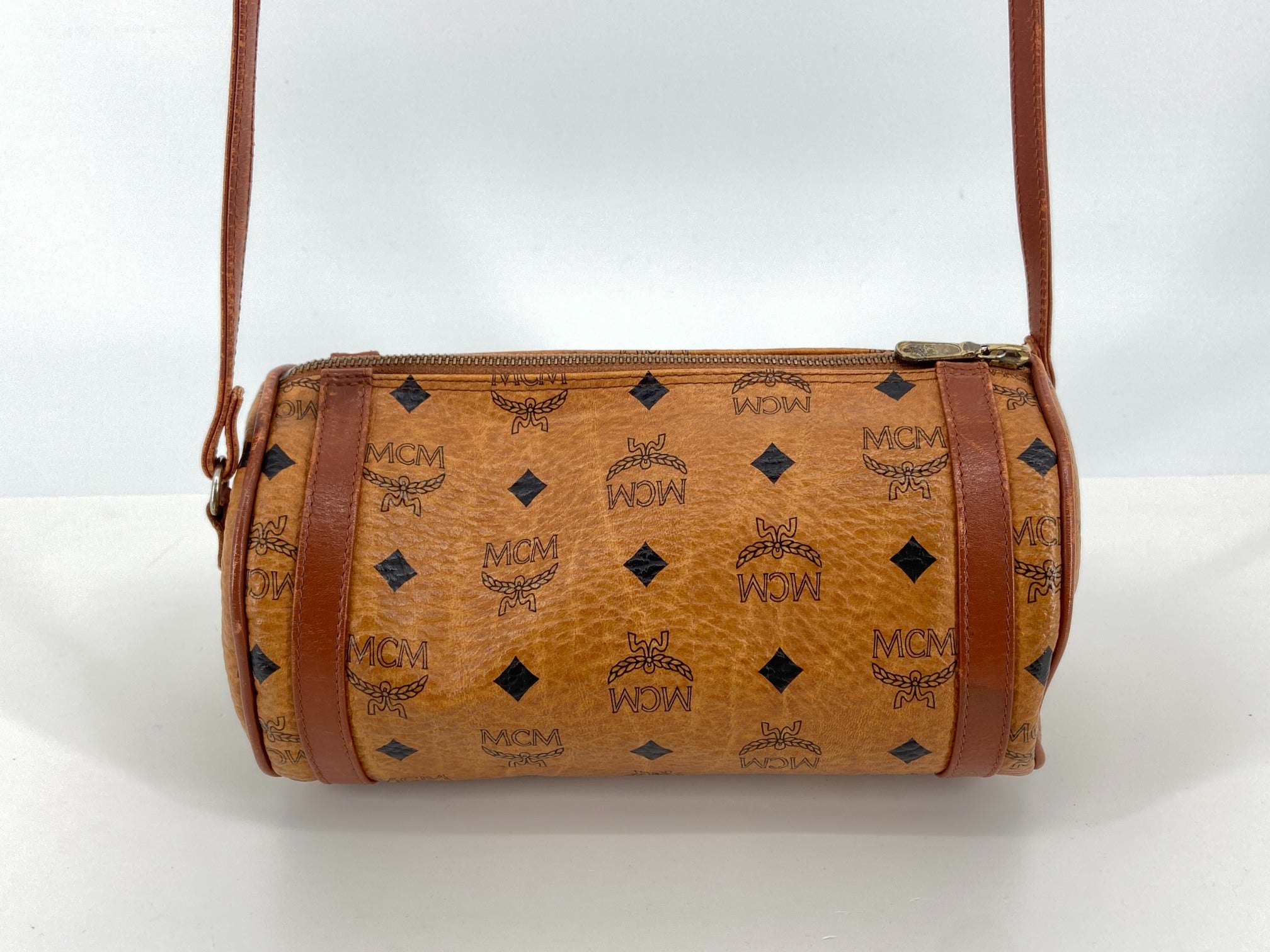 MCM Shoulder Bag Beige Visetos Cognac Monogram