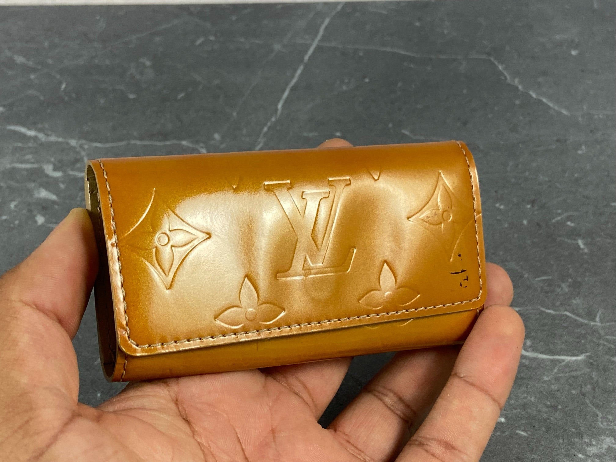 Louis Vuitton 4 Key Holder Orange Vernis Leather