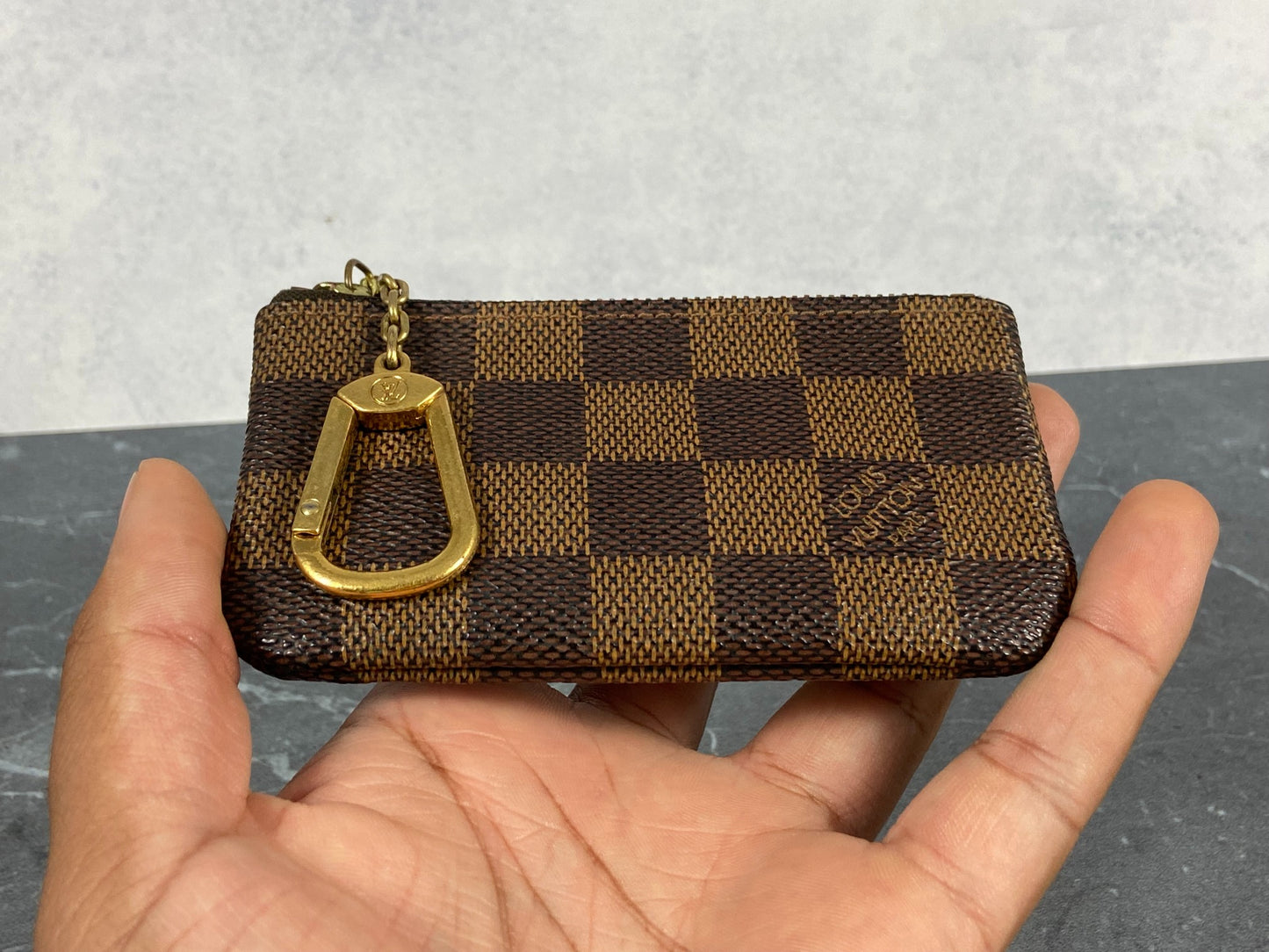 LOUIS VUITTON Key Coin Pouch Damier Ebene Brown