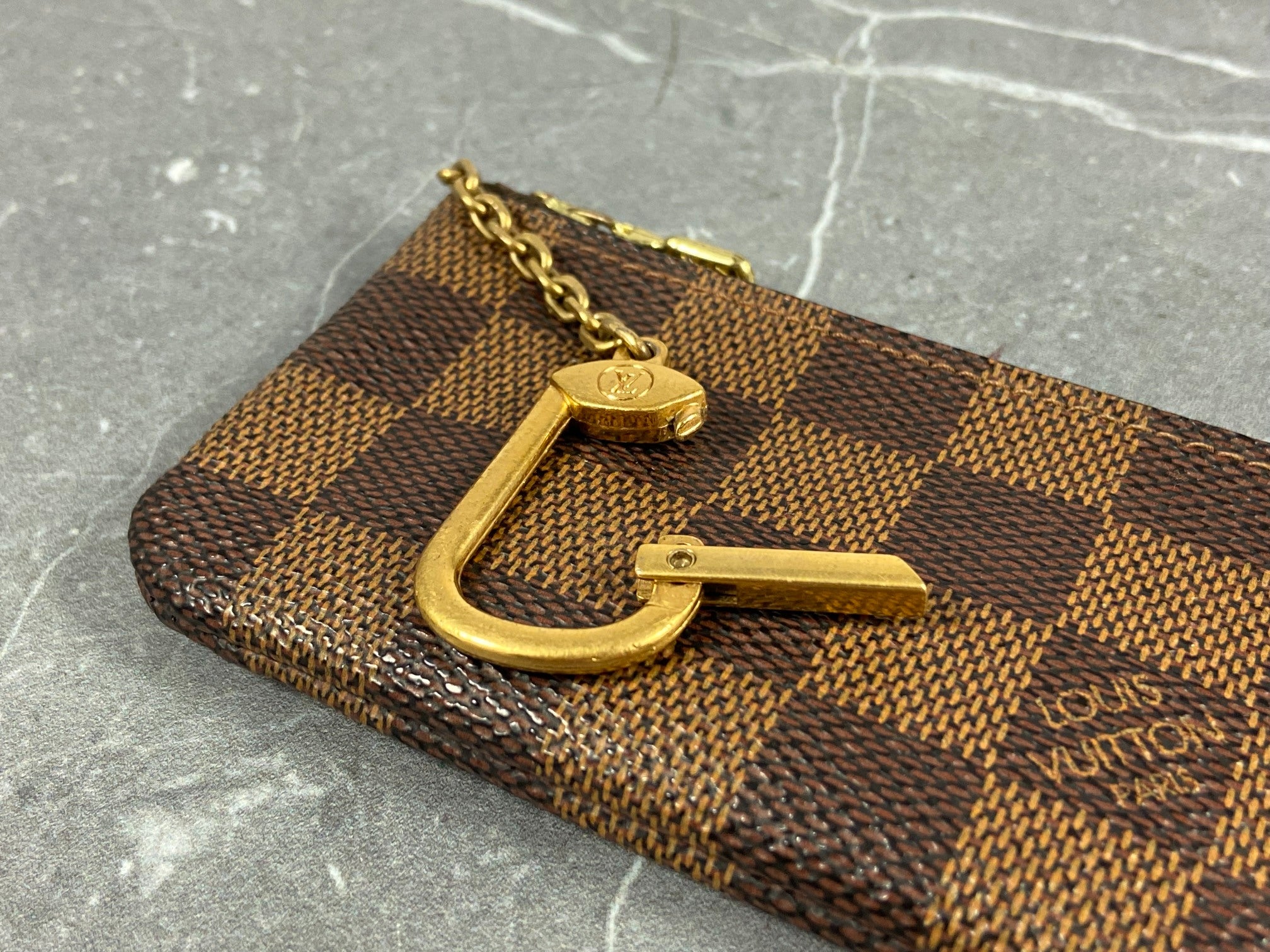 Louis Vuitton Pochette Cles Key Pouch Damier Ebene Canvas