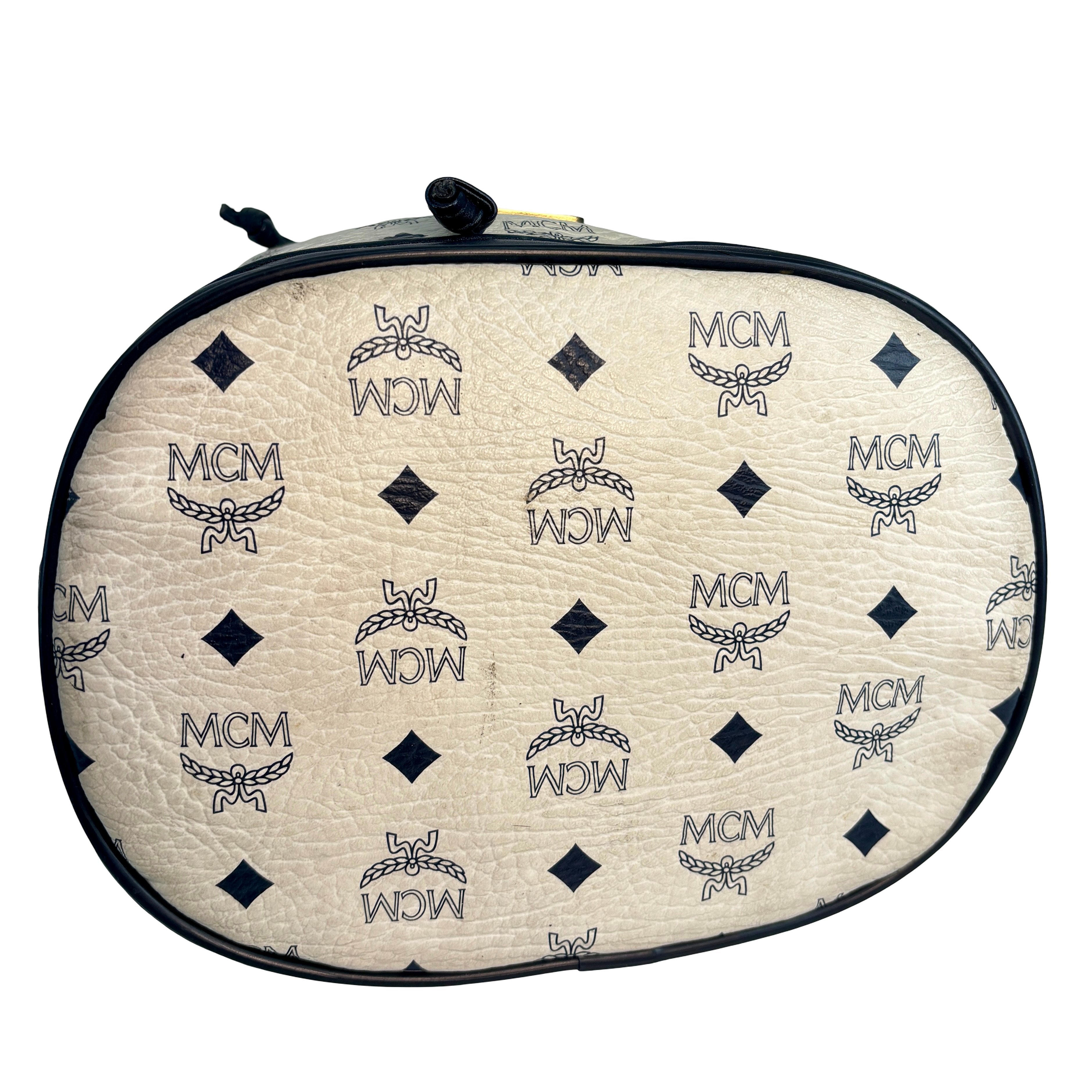 MCM Bucket Drawstring Bag White Visetos Monogram