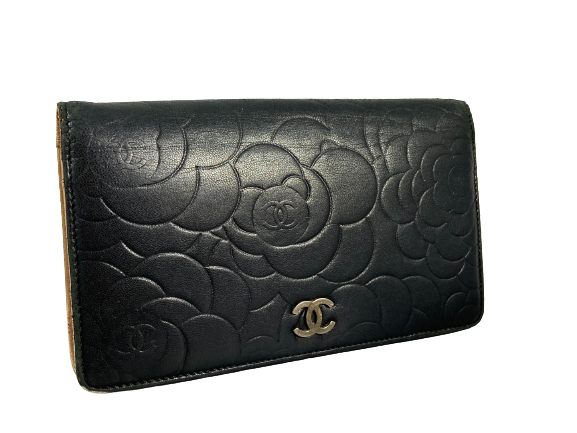 Chanel CC Camélia Long Wallet Black Leather