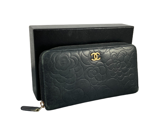 Chanel CC Camélia Zippy Wallet Black Leather