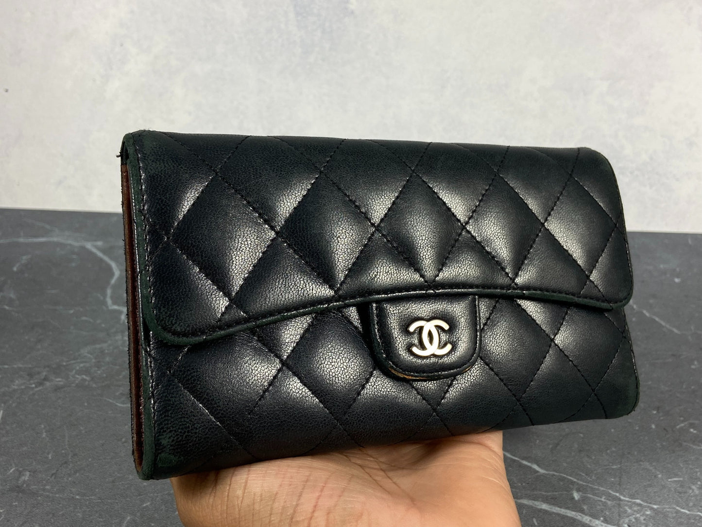 Chanel Timeless / Classic Matelasse Flap Wallet Black Leather