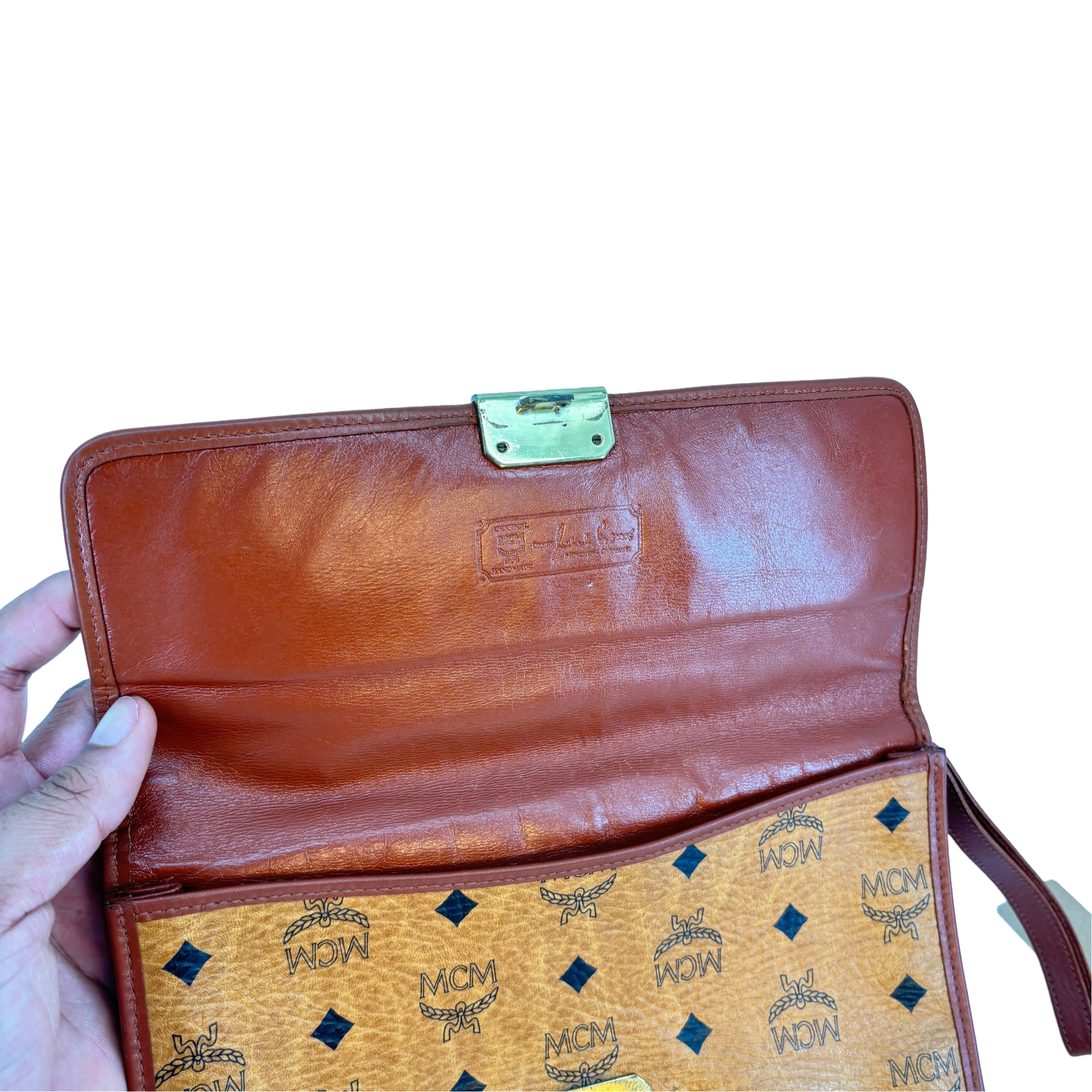 MCM Clutch Beige Visetos Cognac Monogram