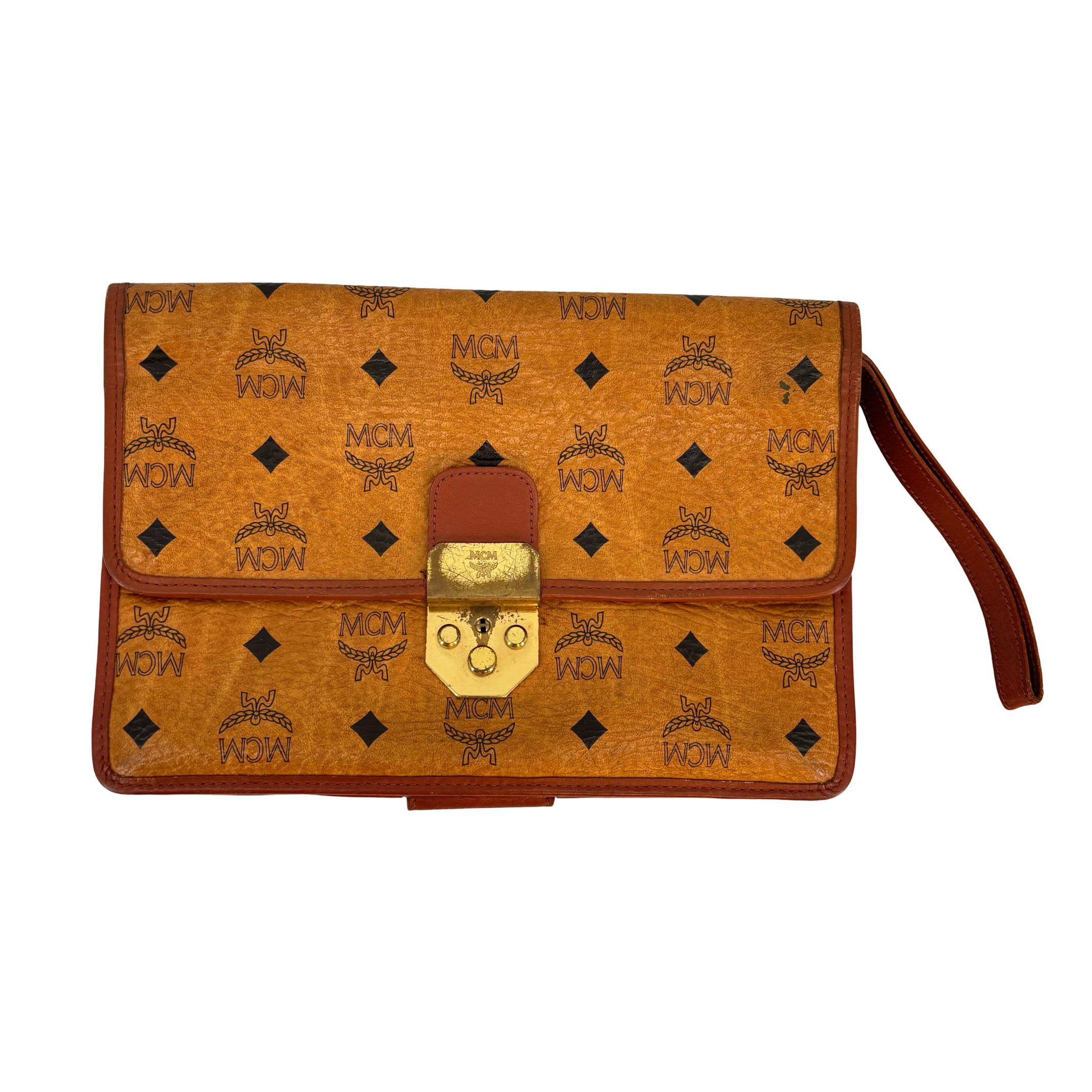 MCM Clutch Beige Visetos Cognac Monogram