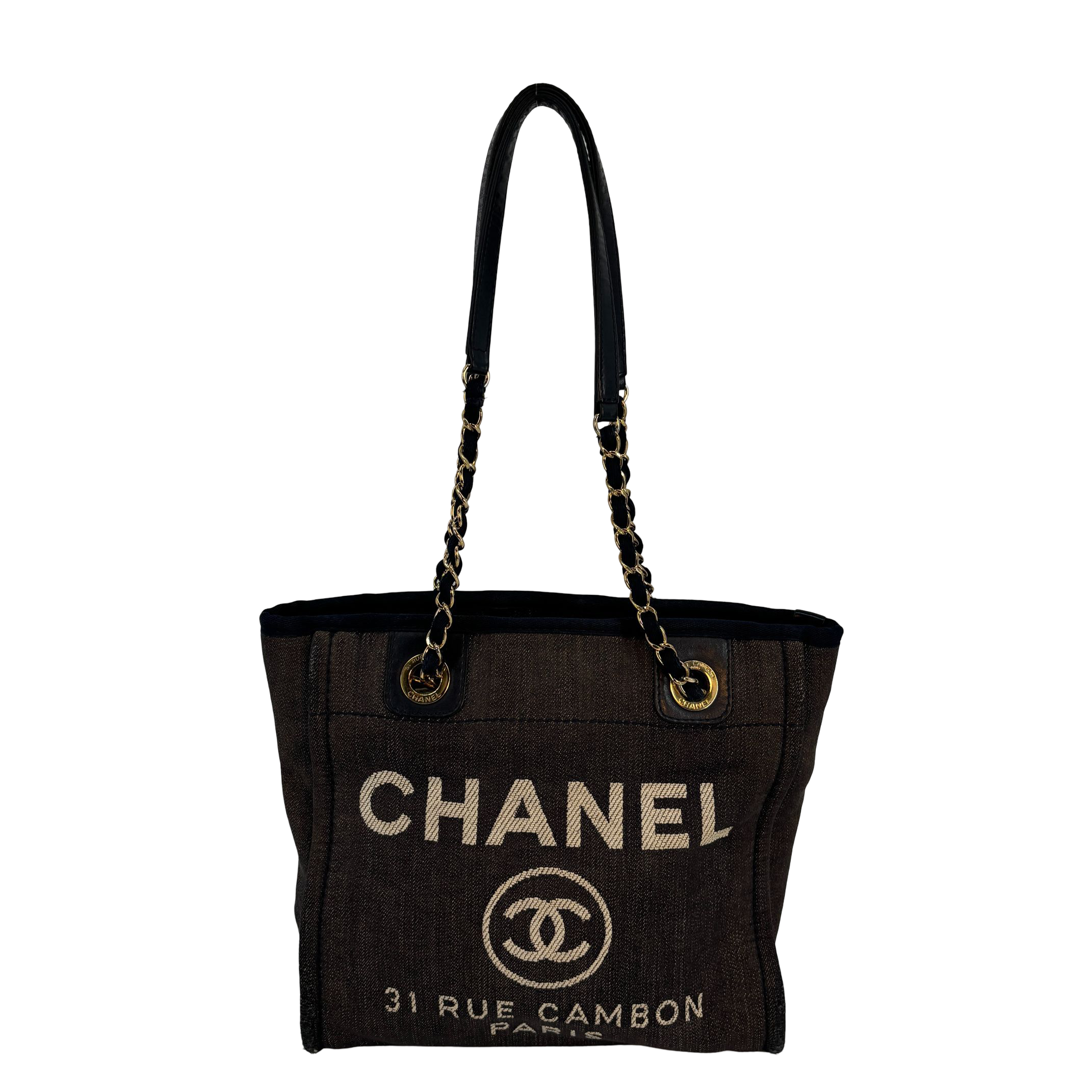 Chanel Deauville Hand Tote Bag Navy Denim