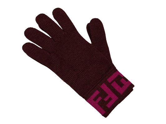Fendi Zucca Wool Gloves Dark Red / Pink