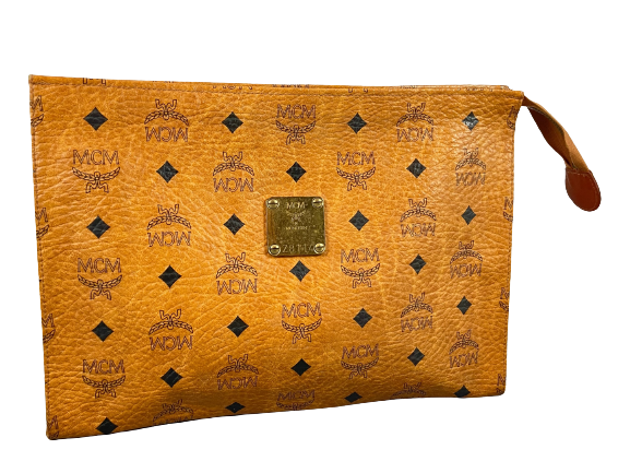 MCM Toiletry Pouch Beige Visetos Cognac Monogram