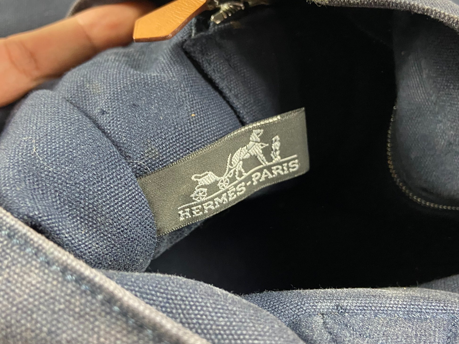 Hermès Fourre Tout / Toto MM Cotton Bag Navy + Green