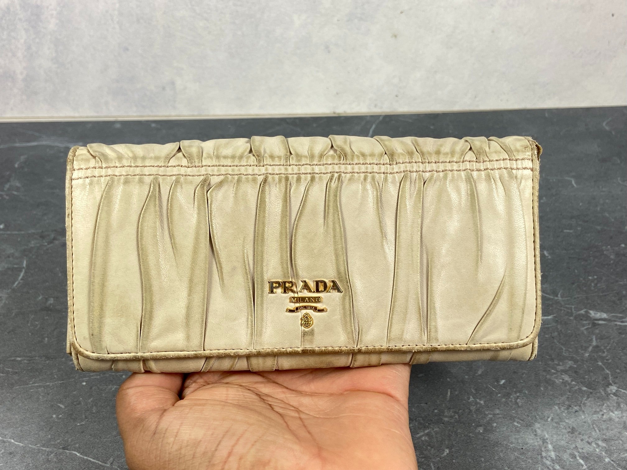 Prada 1M1132 Nappa Gauffre Long Wallet Beige