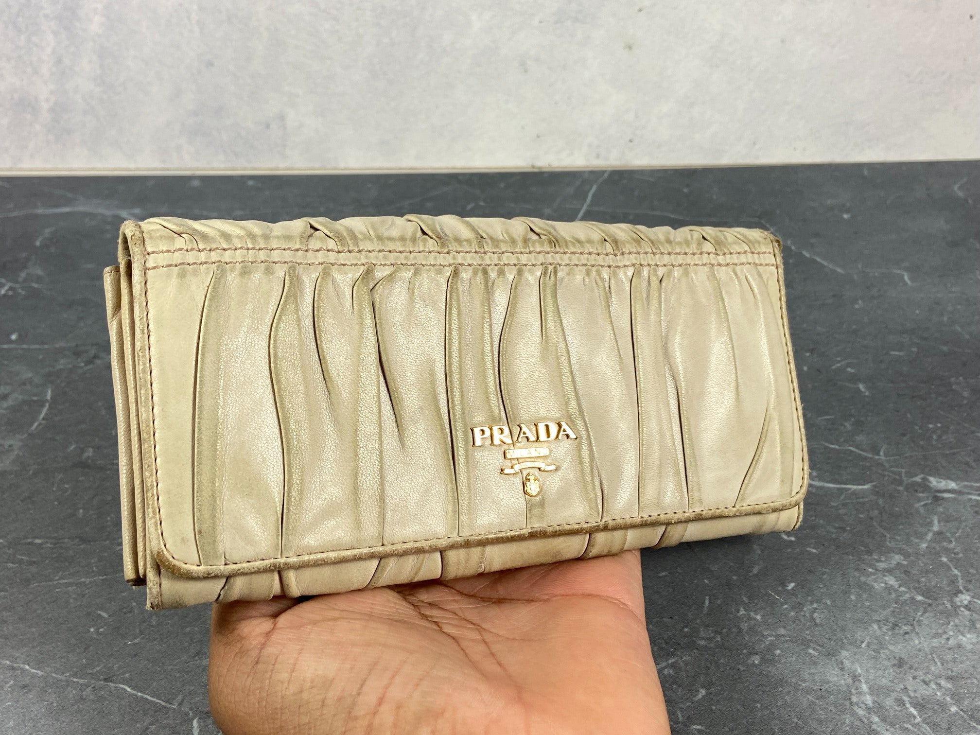 Prada 1M1132 Nappa Gauffre Long Wallet Beige