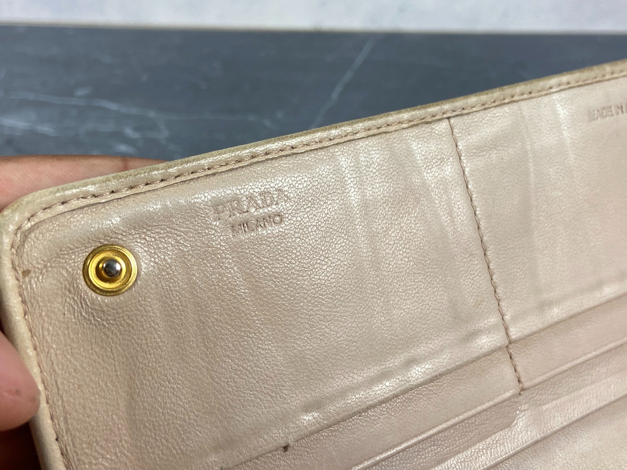 Prada 1M1132 Nappa Gauffre Long Wallet Beige