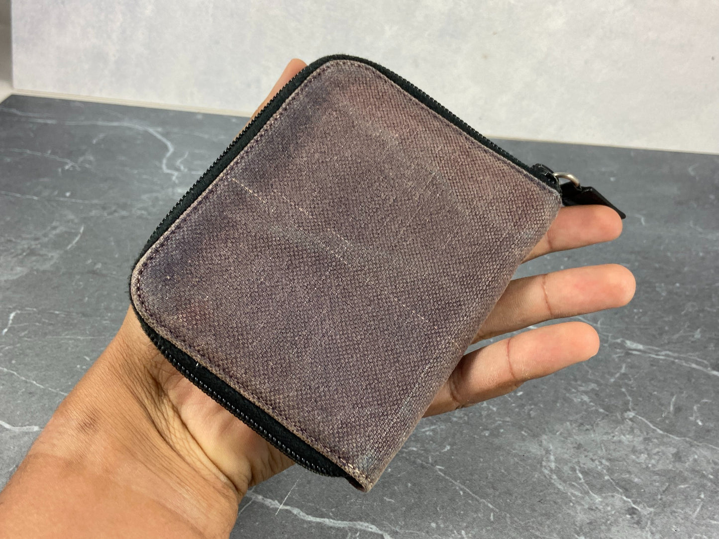 Prada Compact Zip Wallet Purple Canvas