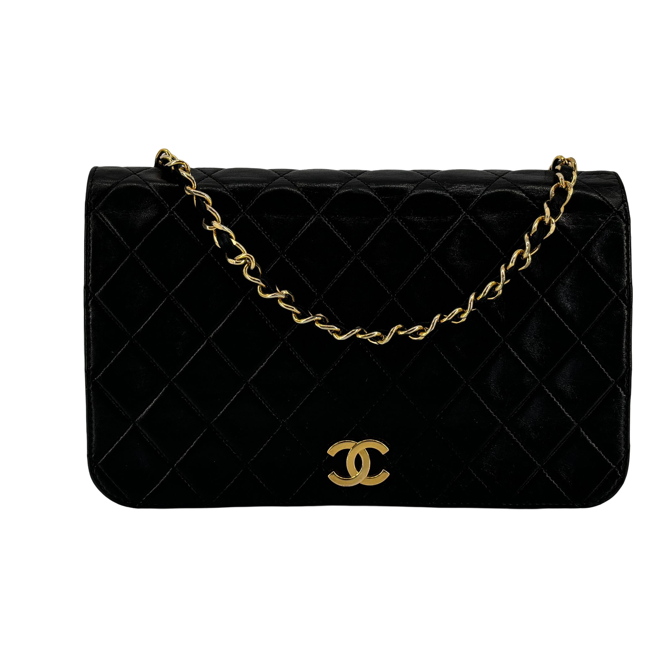 Chanel Full Flap Bag Push-Lock Black Matelassé Leather