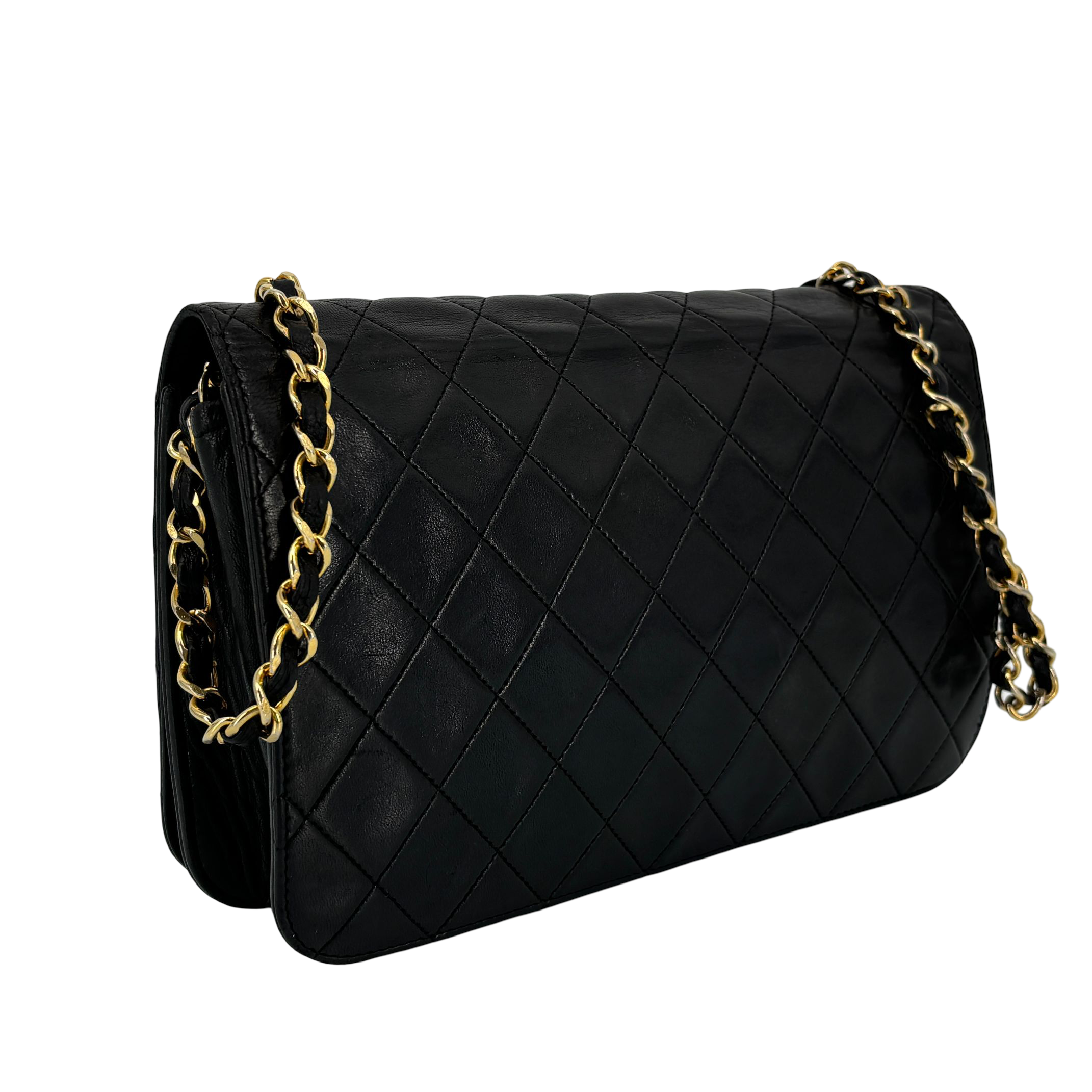 Chanel Full Flap Bag Push-Lock Black Matelassé Leather