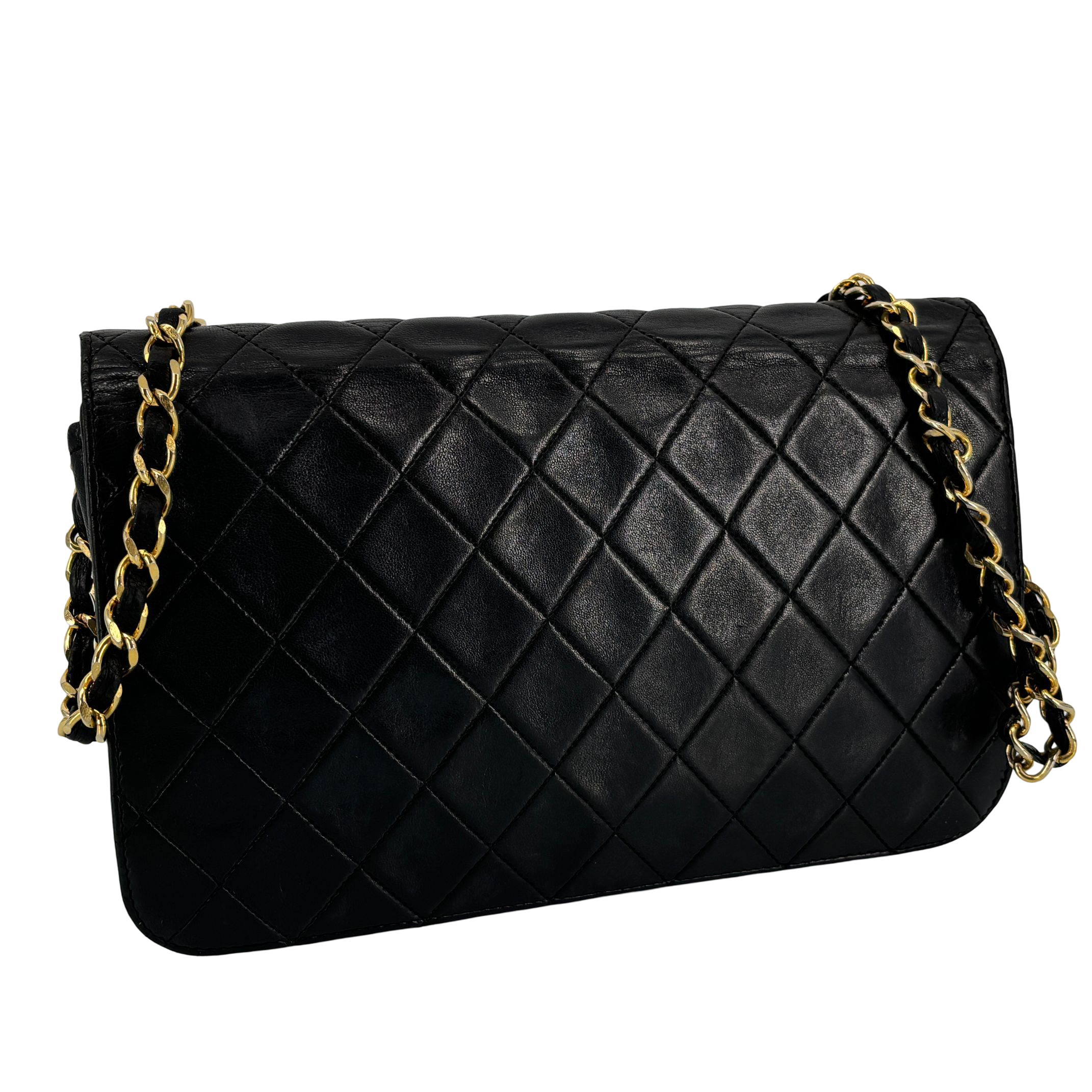 Chanel Full Flap Bag Push-Lock Black Matelassé Leather