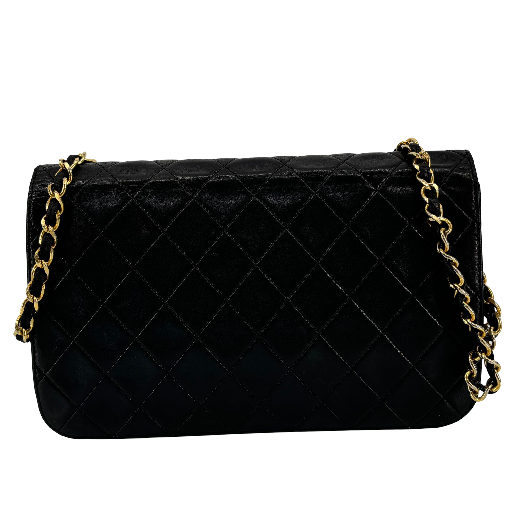 Chanel Full Flap Bag Push-Lock Black Matelassé Leather