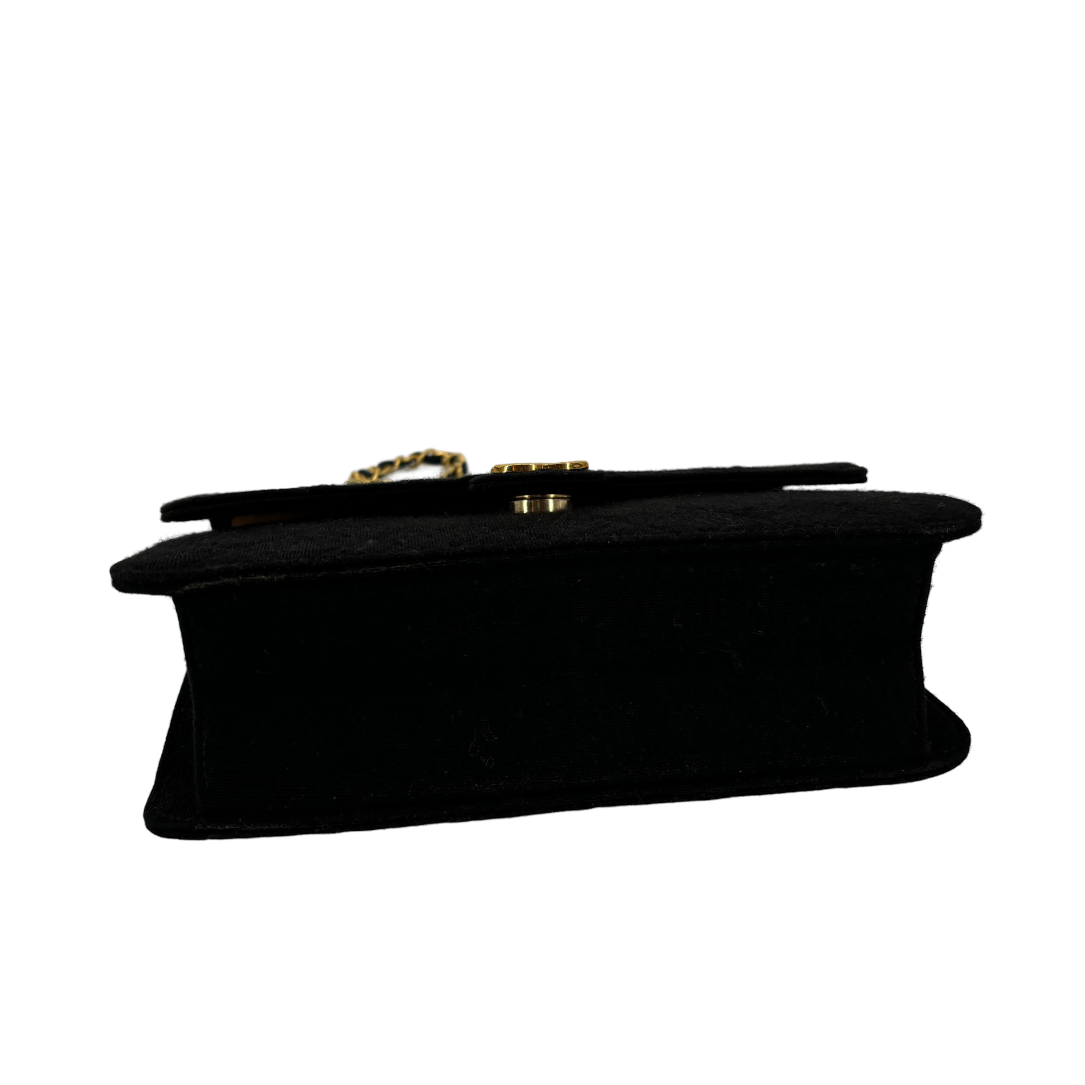 Chanel Single Flap Bag Push-Lock Black Matelassé Jersey