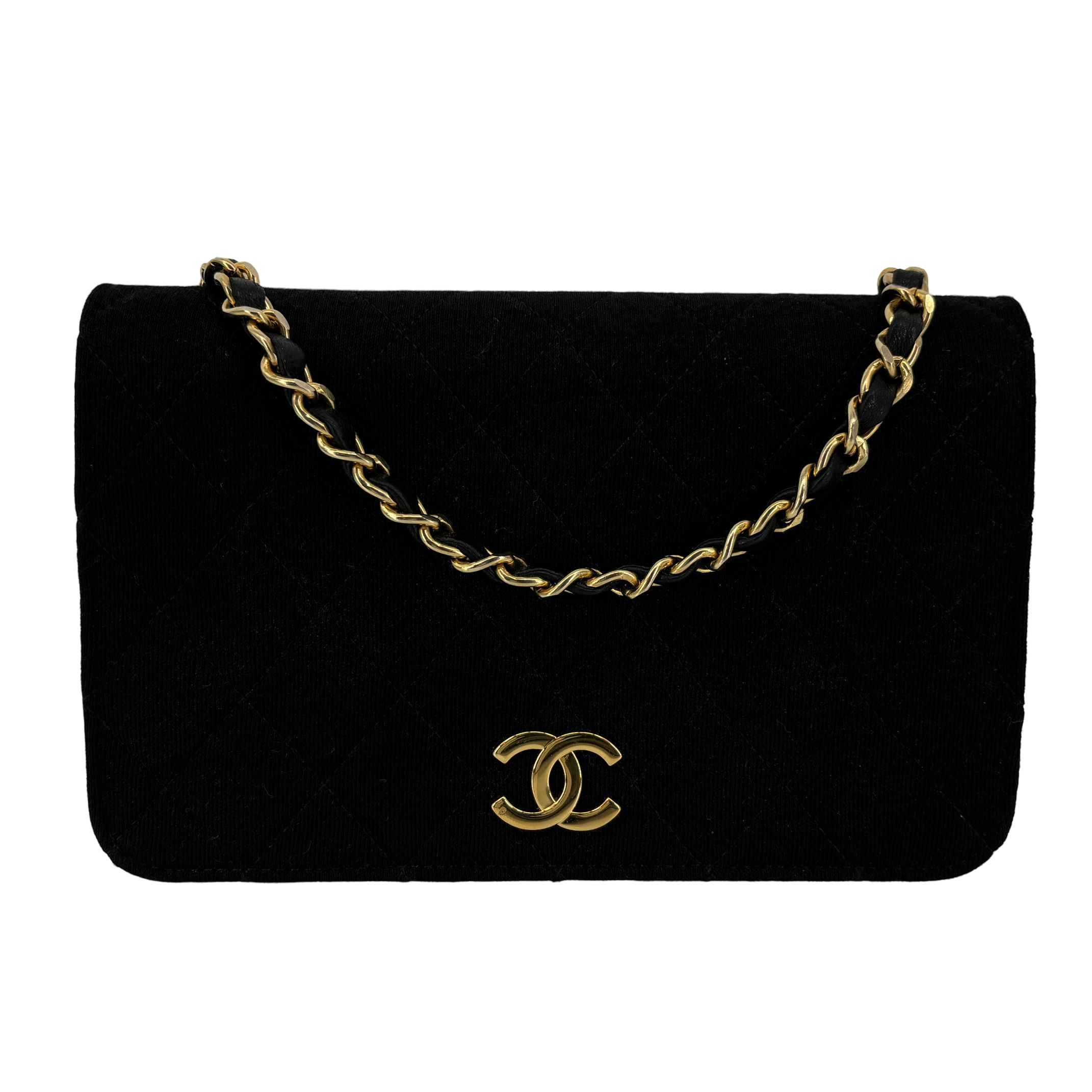 Chanel Full Flap Bag Push-Lock Black Matelassé Jersey incl. Box