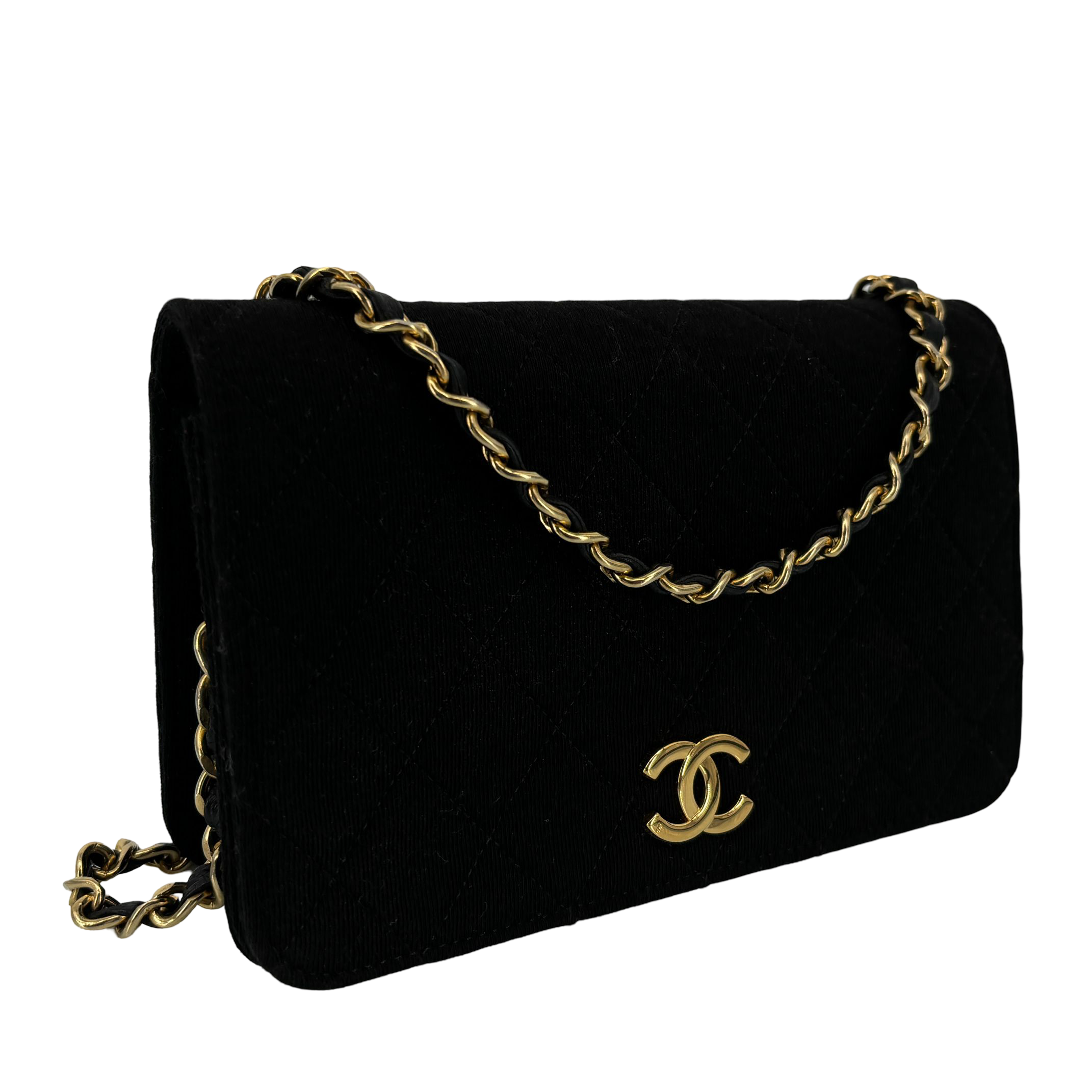 Chanel Full Flap Bag Push-Lock Black Matelassé Jersey incl. Box