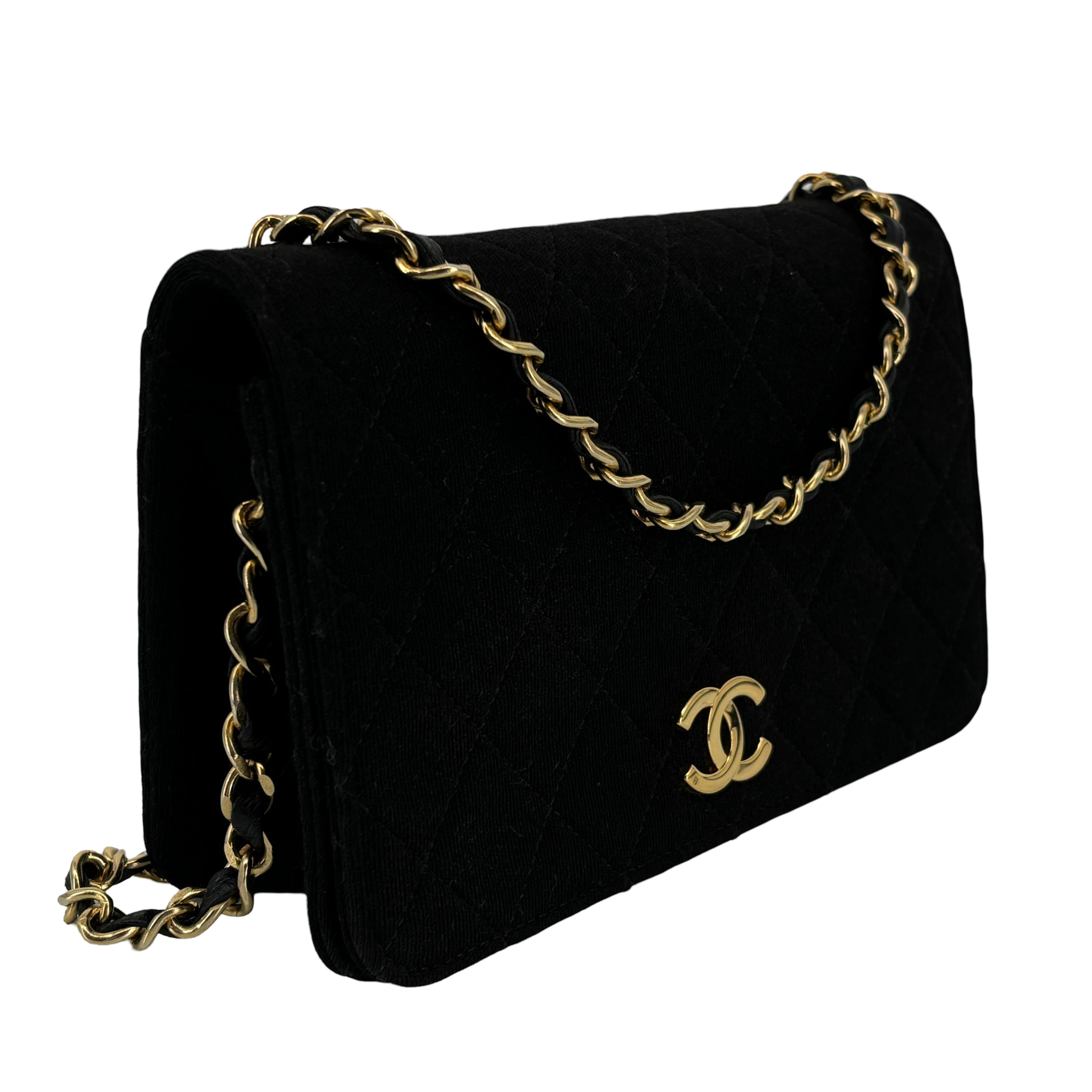 Chanel Full Flap Bag Push-Lock Black Matelassé Jersey incl. Box