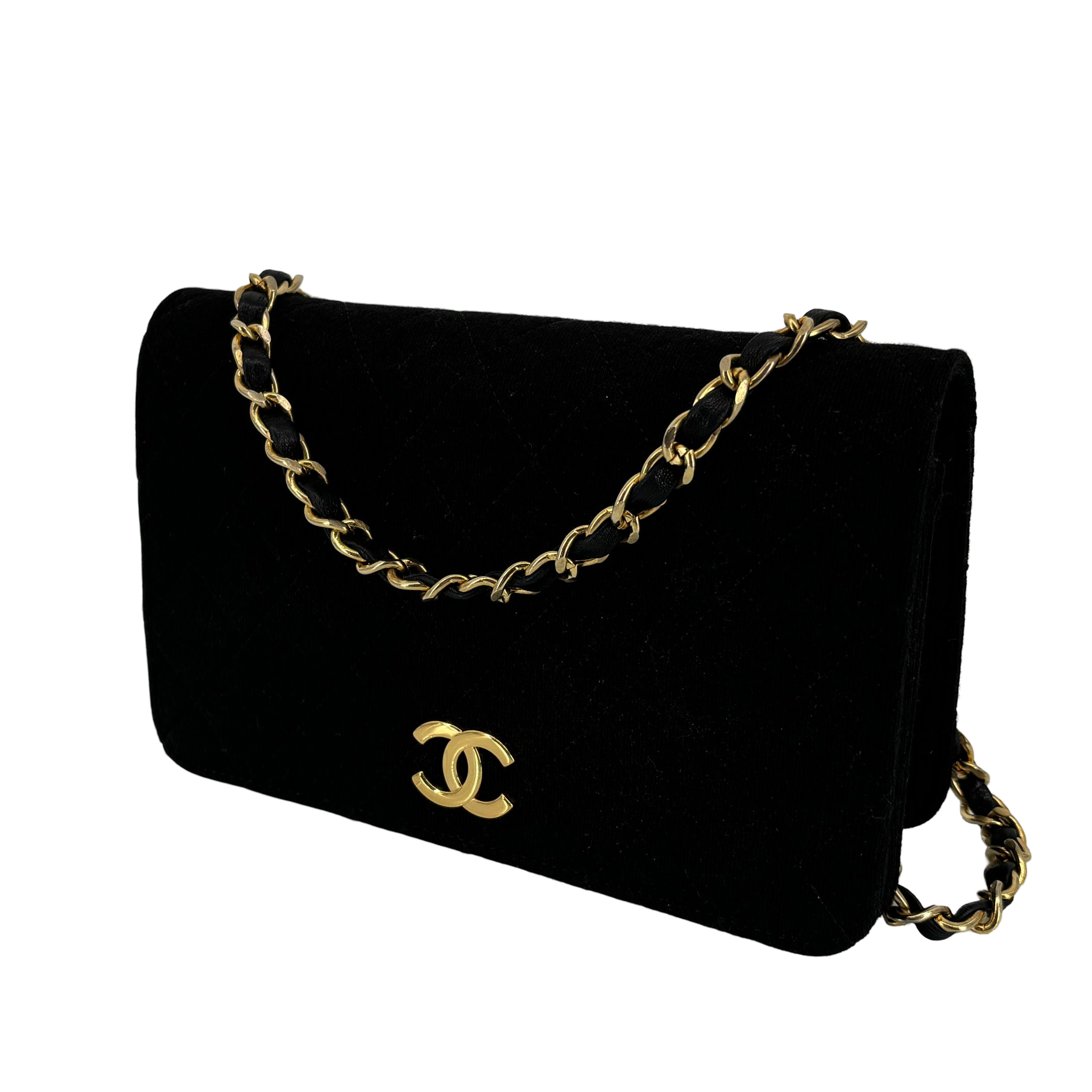 Chanel Full Flap Bag Push-Lock Black Matelassé Jersey incl. Box