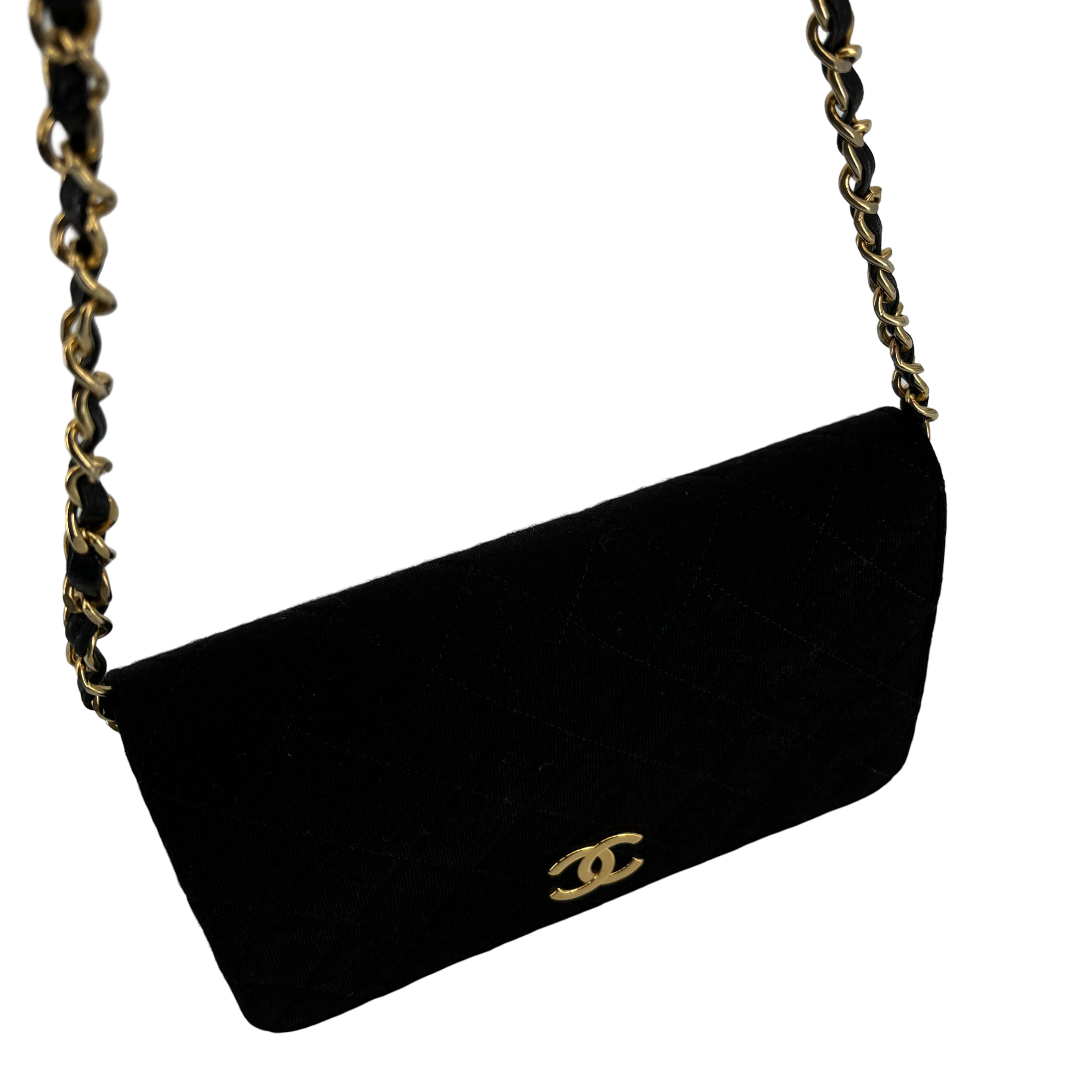 Chanel Full Flap Bag Push-Lock Black Matelassé Jersey incl. Box