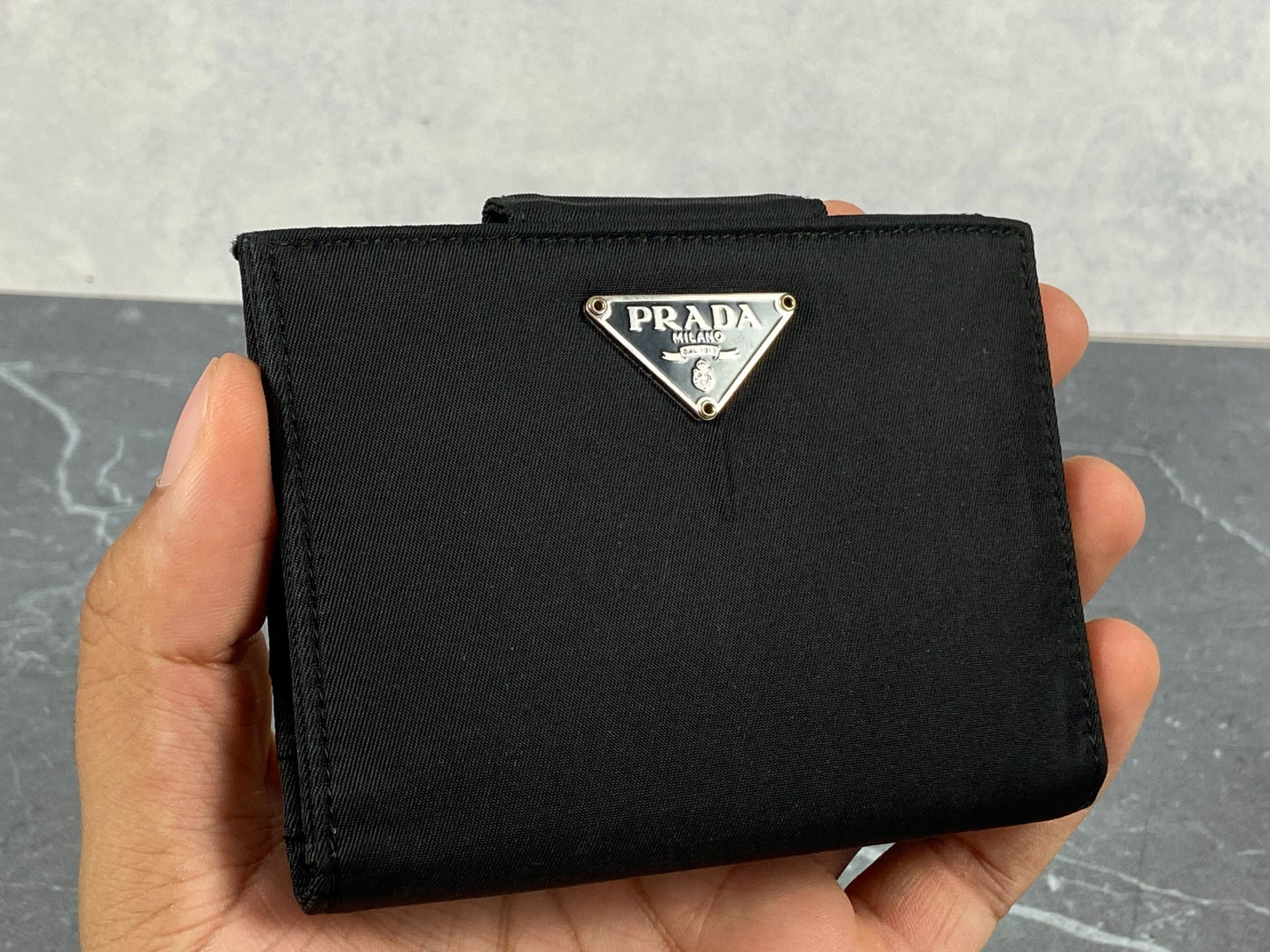 Prada M706 Tessuto Nylon Compact Wallet Black
