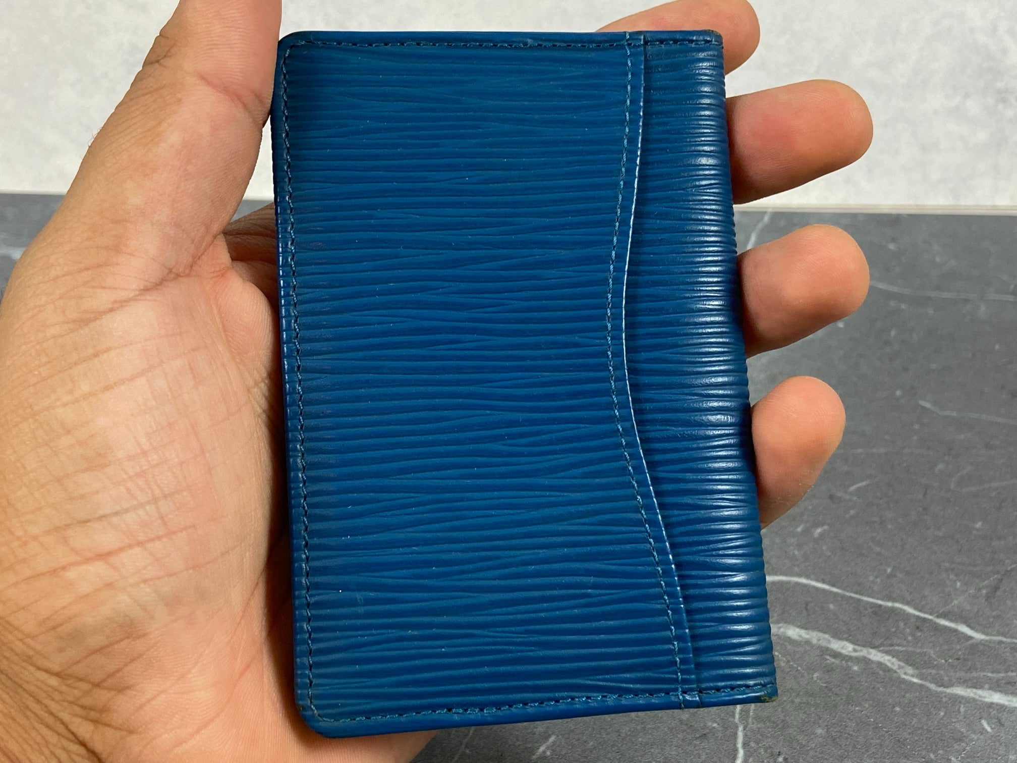 Louis Vuitton Bifold Card Case Blue Epi Leather