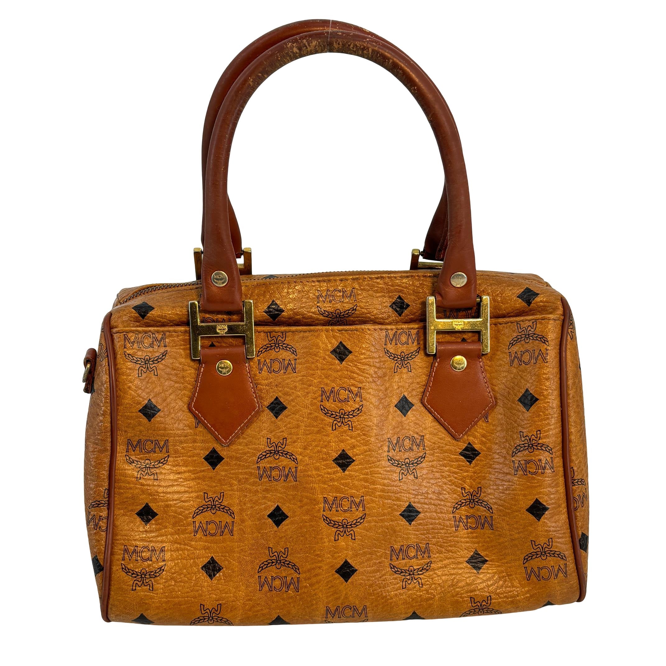 MCM Boston Bag Cognac Visetos Monogram