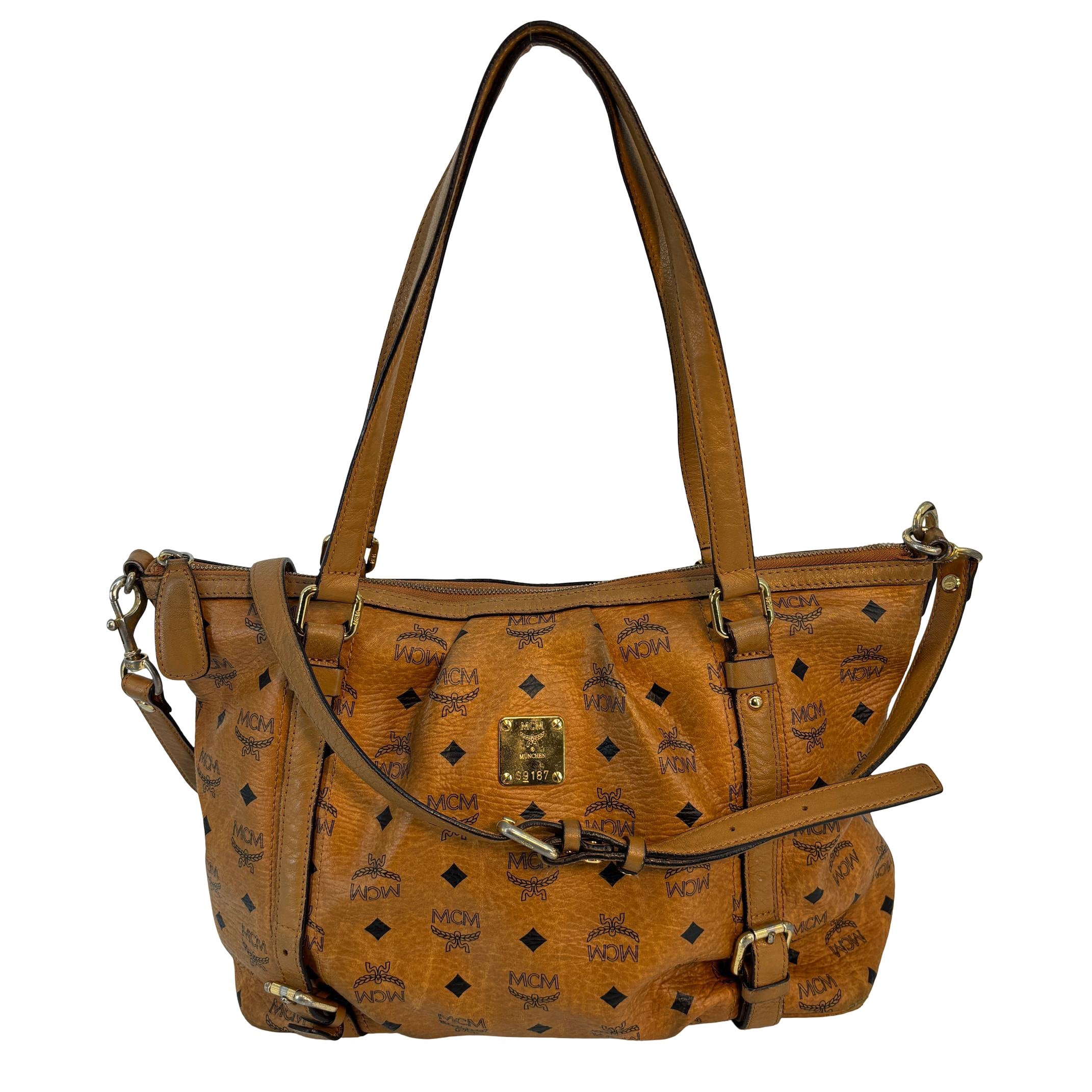 MCM 2-Way Tote Bag Cognac Visetos Monogram